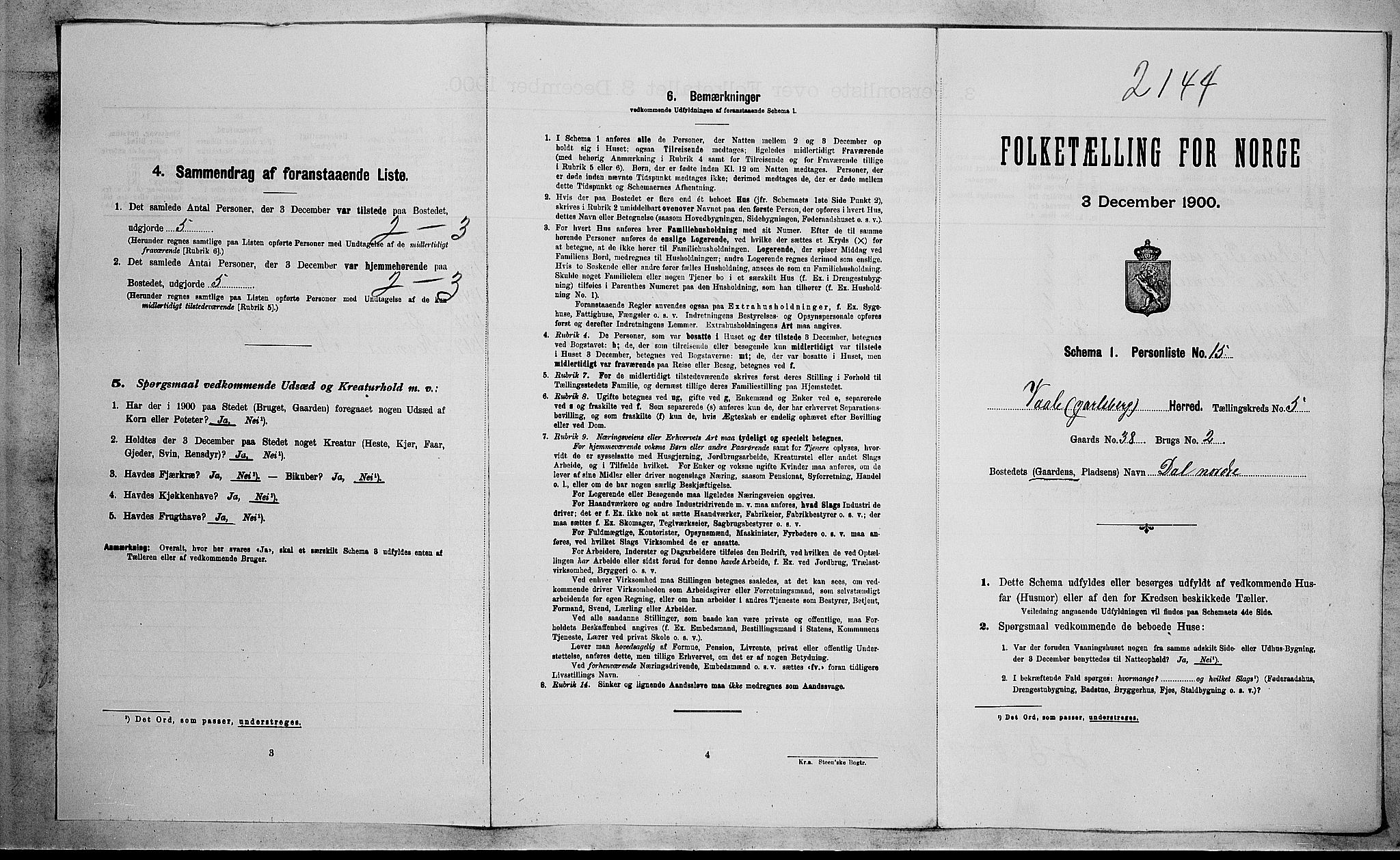 RA, Folketelling 1900 for 0716 Våle herred, 1900, s. 594