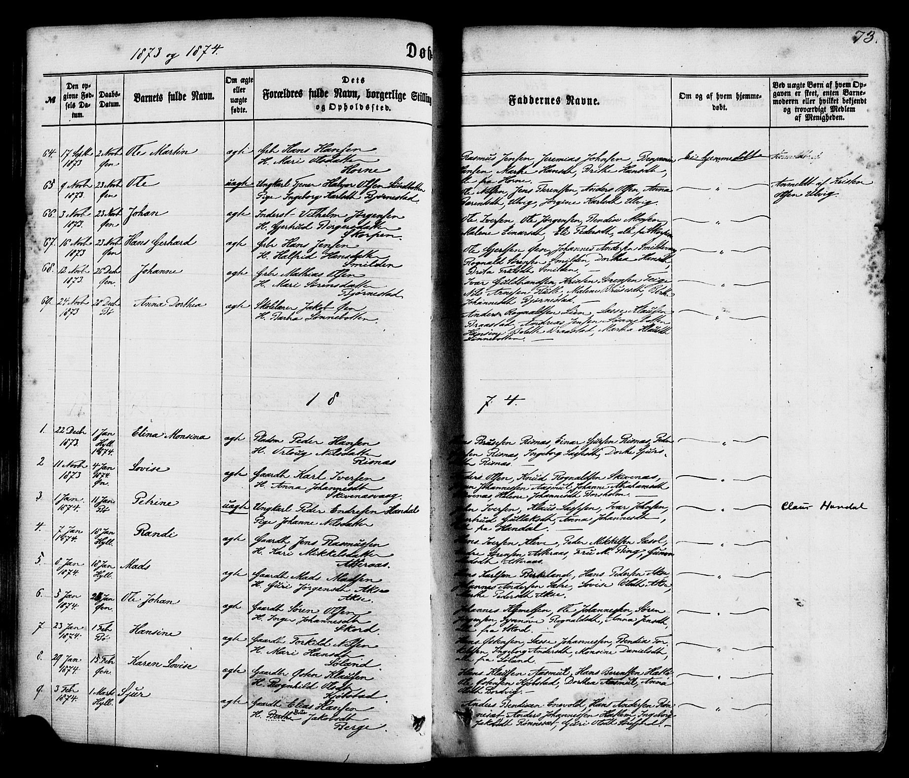 Hyllestad sokneprestembete, AV/SAB-A-80401: Ministerialbok nr. A 1, 1861-1886, s. 73