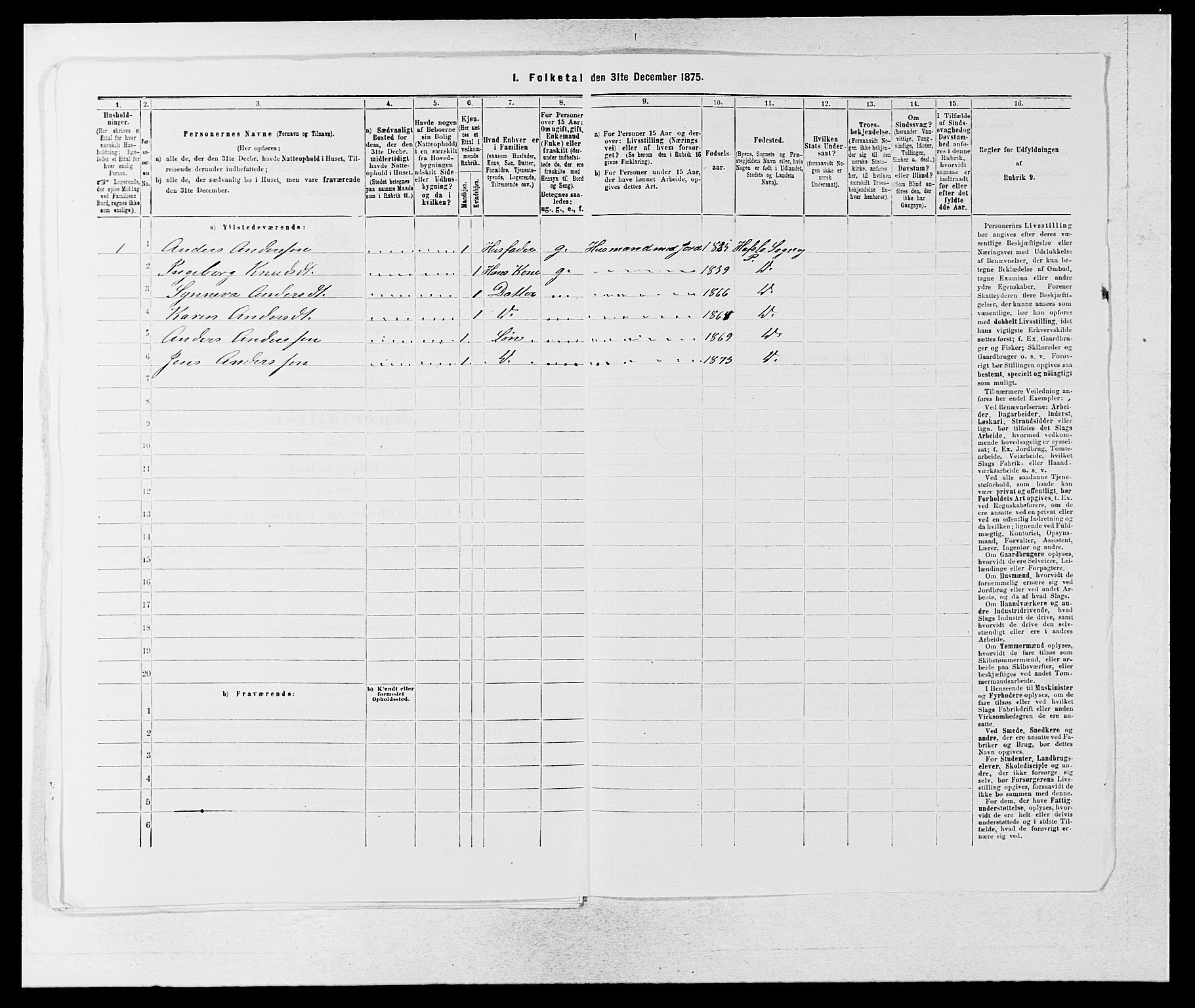 SAB, Folketelling 1875 for 1420P Sogndal prestegjeld, 1875, s. 885