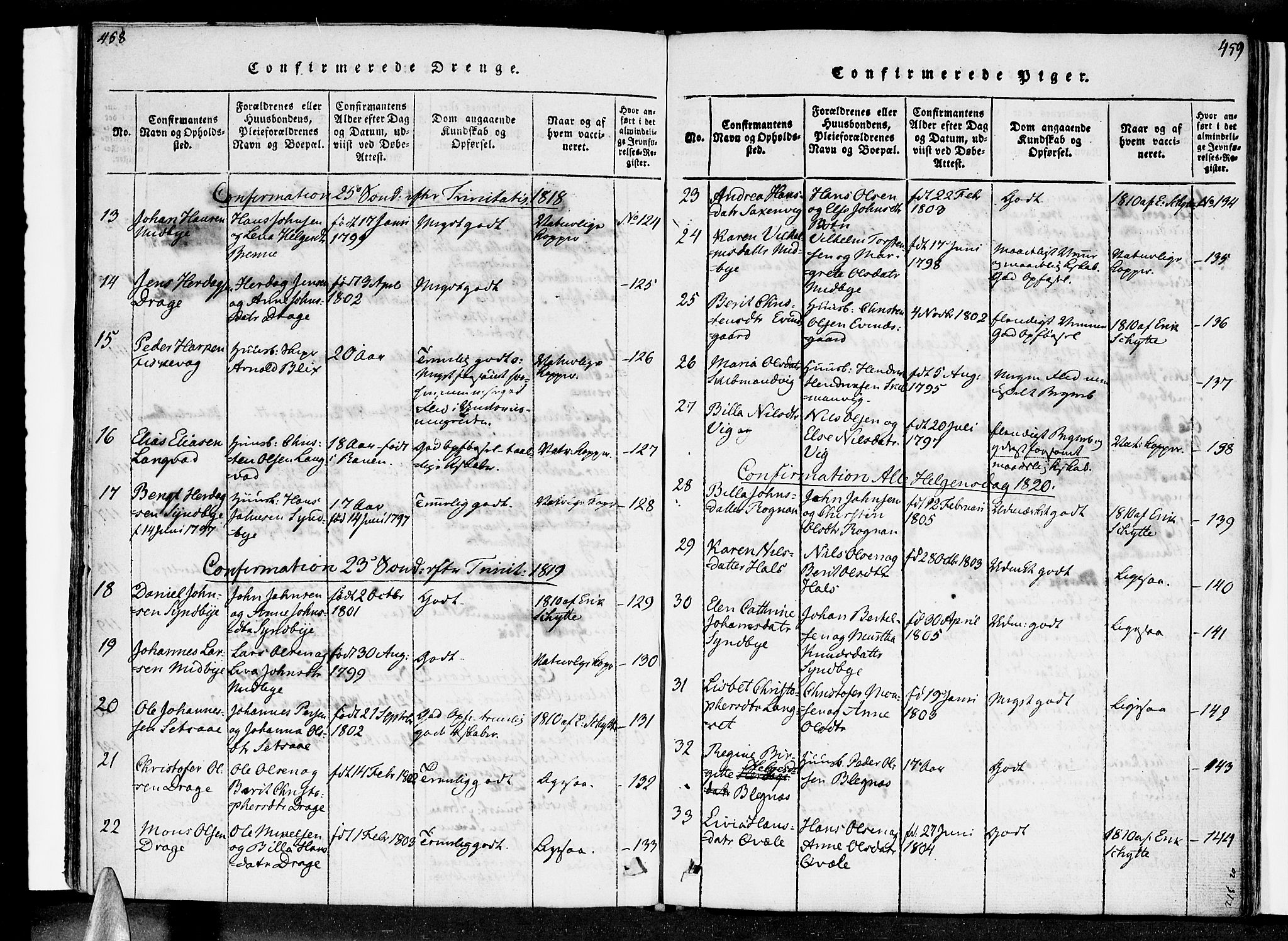 Ministerialprotokoller, klokkerbøker og fødselsregistre - Nordland, AV/SAT-A-1459/847/L0665: Ministerialbok nr. 847A05, 1818-1841, s. 458-459