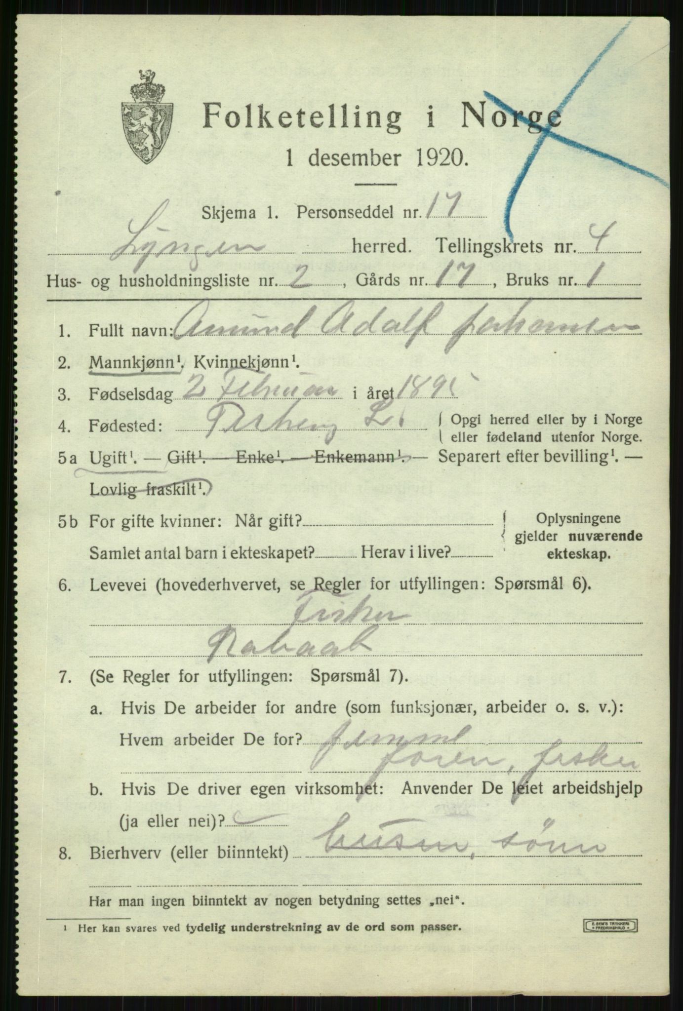 SATØ, Folketelling 1920 for 1938 Lyngen herred, 1920, s. 4055
