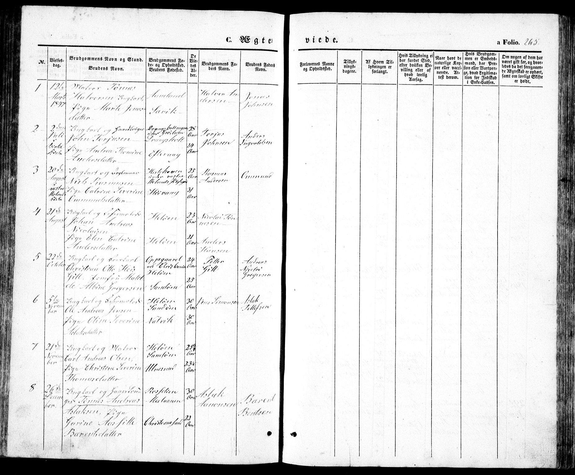 Høvåg sokneprestkontor, SAK/1111-0025/F/Fb/L0002: Klokkerbok nr. B 2, 1847-1869, s. 265