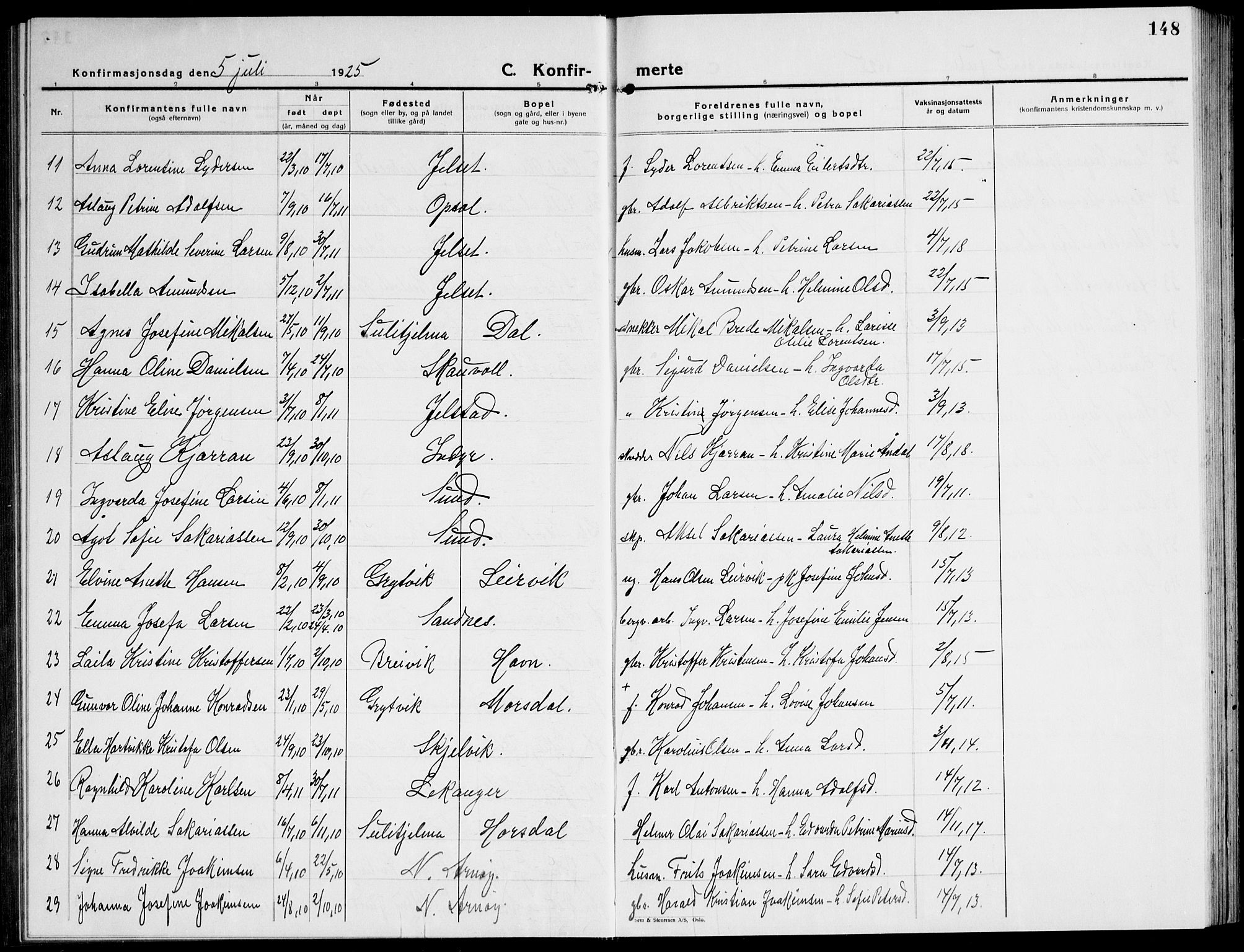 Ministerialprotokoller, klokkerbøker og fødselsregistre - Nordland, AV/SAT-A-1459/805/L0111: Klokkerbok nr. 805C07, 1925-1943, s. 148