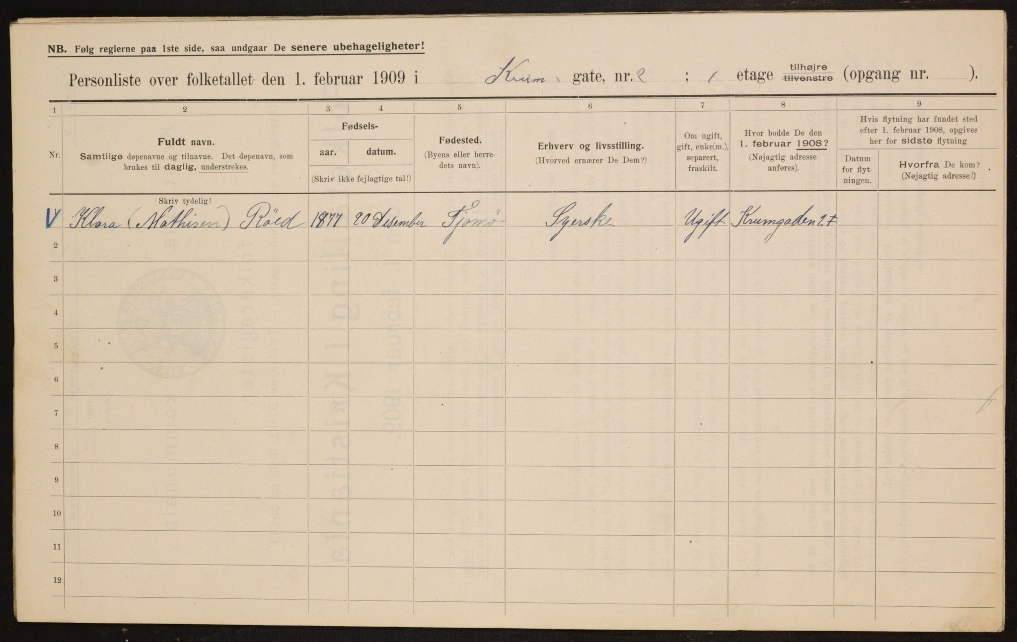 OBA, Kommunal folketelling 1.2.1909 for Kristiania kjøpstad, 1909, s. 50217