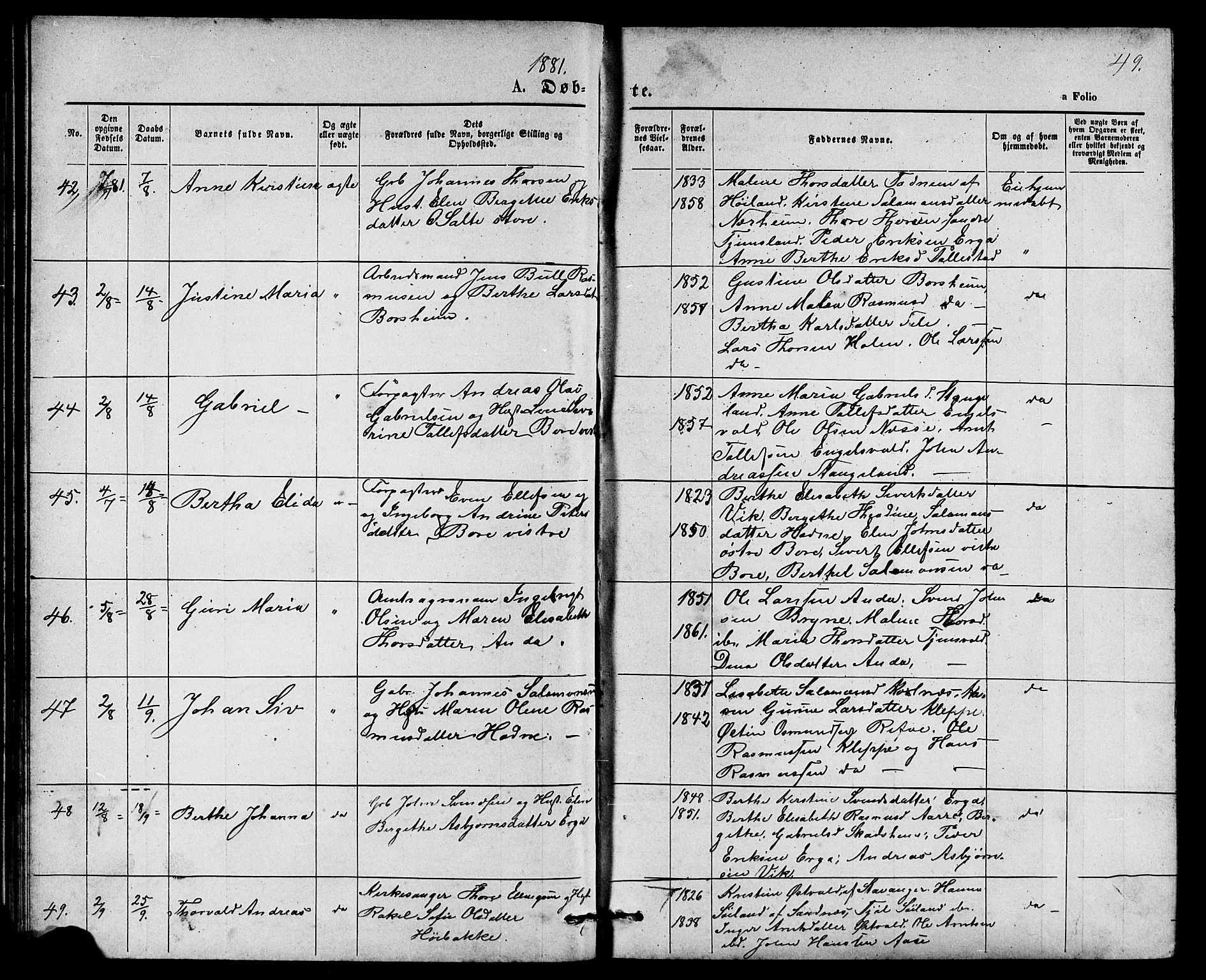 Klepp sokneprestkontor, AV/SAST-A-101803/001/3/30BB/L0003: Klokkerbok nr. B 3, 1876-1888, s. 49