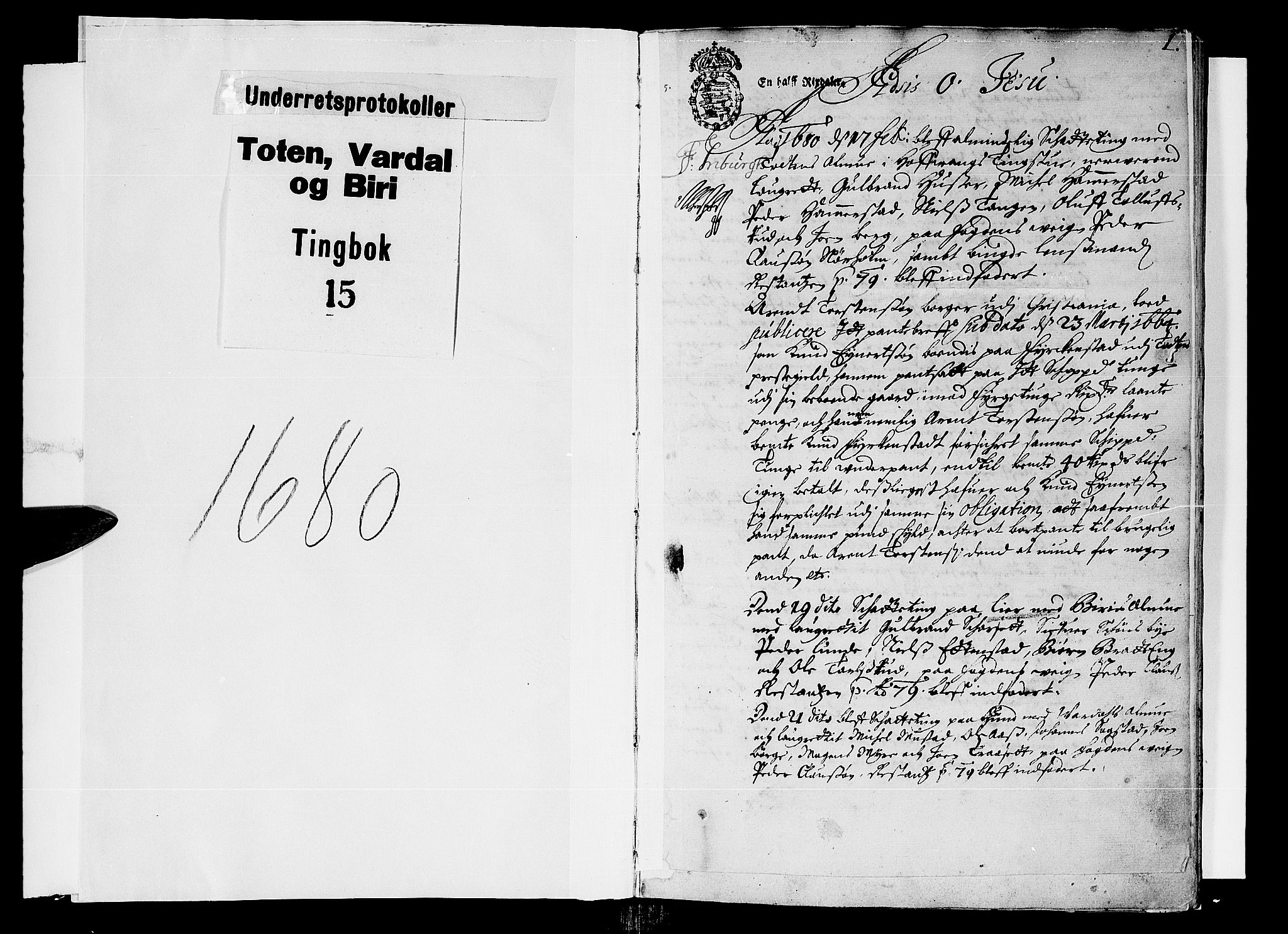 Toten tingrett, SAH/TING-006/G/Gb/Gba/L0015: Tingbok, 1680-1681, s. 0b-1a
