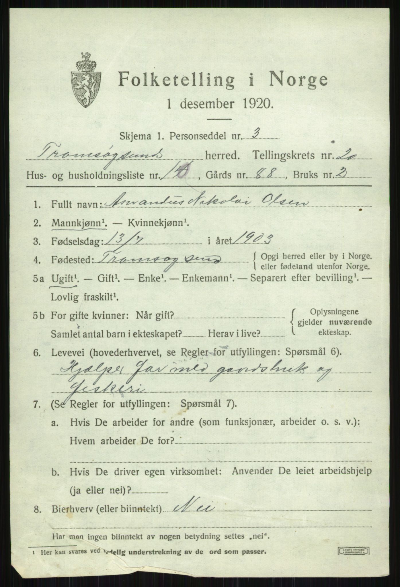 SATØ, Folketelling 1920 for 1934 Tromsøysund herred, 1920, s. 10700