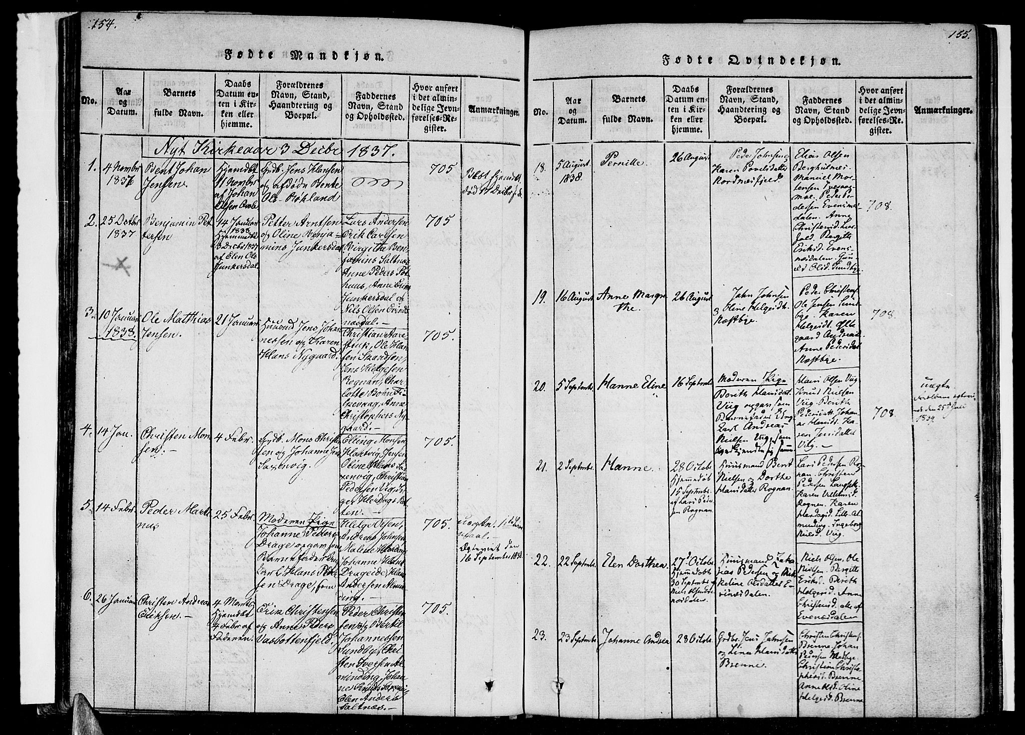 Ministerialprotokoller, klokkerbøker og fødselsregistre - Nordland, SAT/A-1459/847/L0665: Ministerialbok nr. 847A05, 1818-1841, s. 154-155