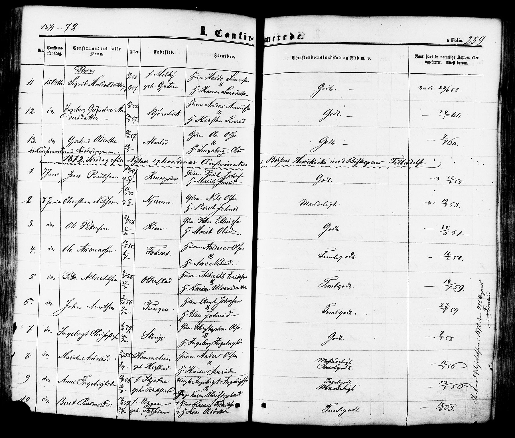 Ministerialprotokoller, klokkerbøker og fødselsregistre - Sør-Trøndelag, SAT/A-1456/665/L0772: Ministerialbok nr. 665A07, 1856-1878, s. 259