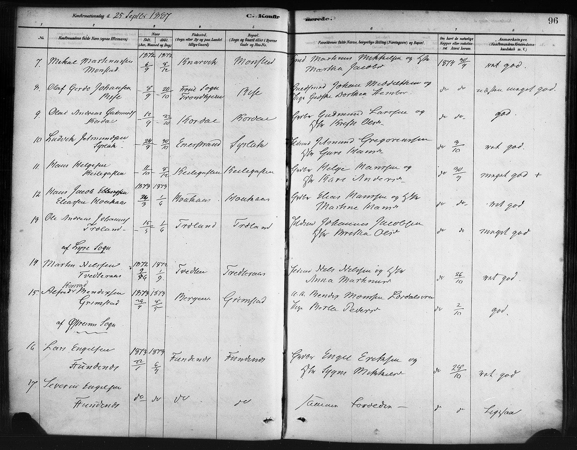 Lindås Sokneprestembete, AV/SAB-A-76701/H/Haa/Haaa/L0019: Ministerialbok nr. A 19, 1878-1912, s. 96
