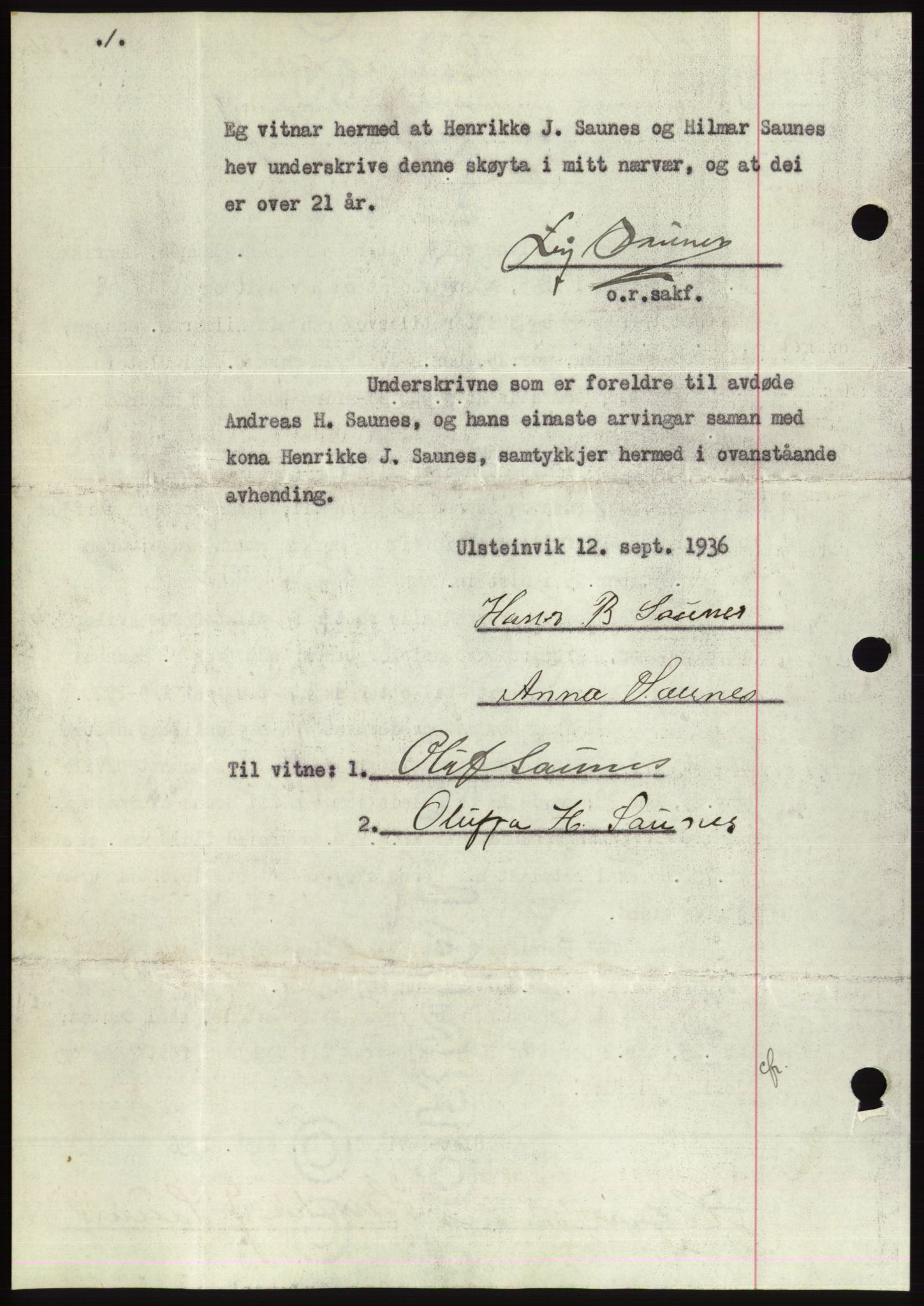 Søre Sunnmøre sorenskriveri, AV/SAT-A-4122/1/2/2C/L0061: Pantebok nr. 55, 1936-1936, Dagboknr: 1355/1936