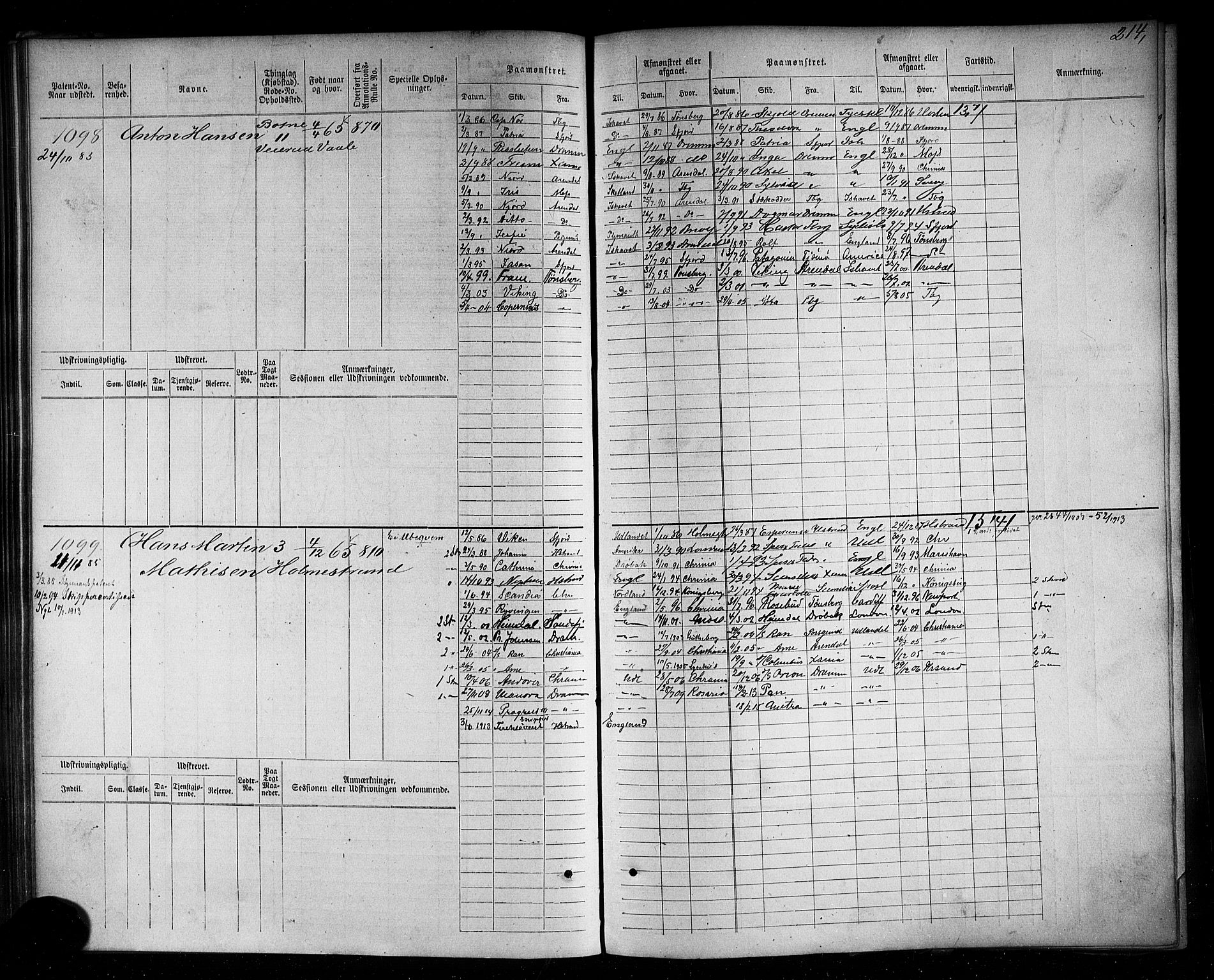 Holmestrand innrulleringskontor, SAKO/A-1151/F/Fc/L0004: Hovedrulle, 1872-1913, s. 253