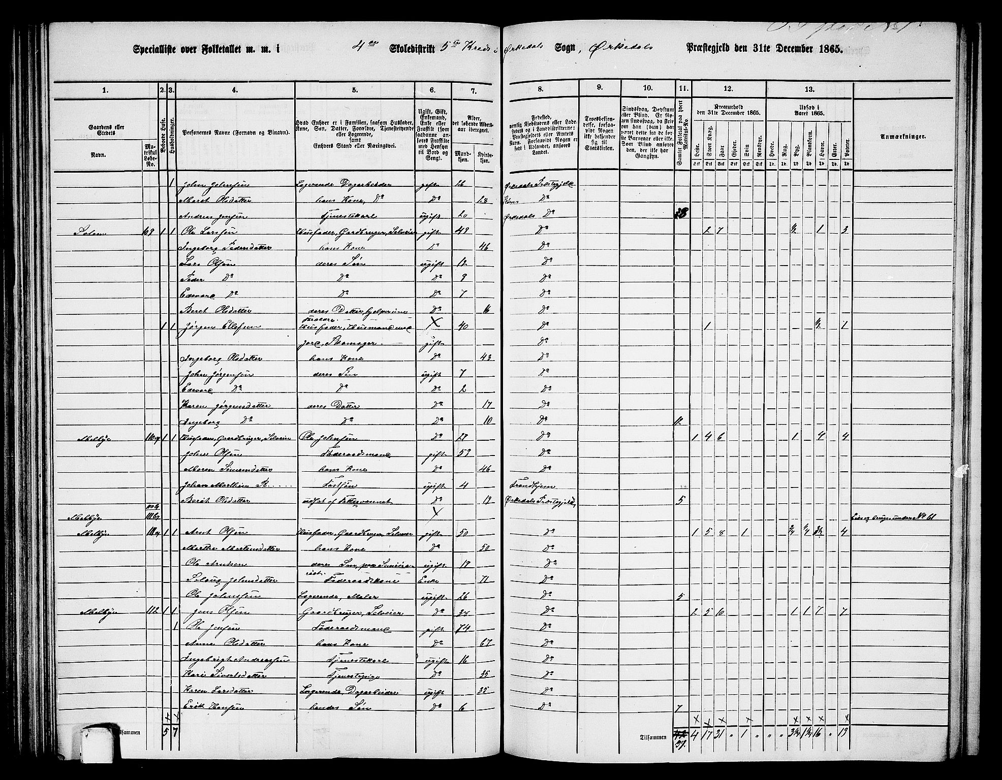 RA, Folketelling 1865 for 1638P Orkdal prestegjeld, 1865, s. 129