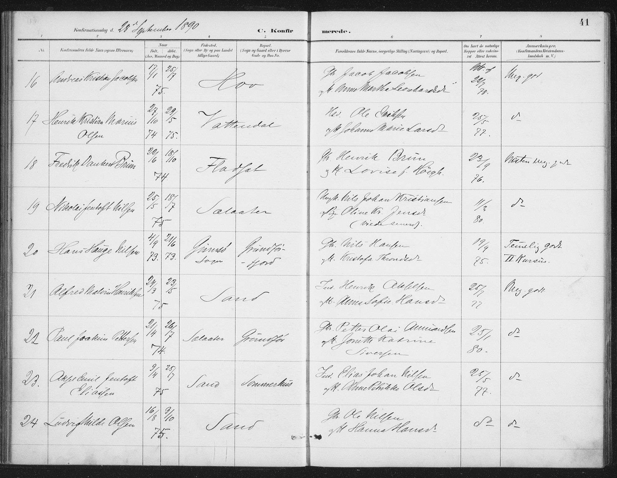Ministerialprotokoller, klokkerbøker og fødselsregistre - Nordland, AV/SAT-A-1459/888/L1245: Ministerialbok nr. 888A11, 1888-1900, s. 41
