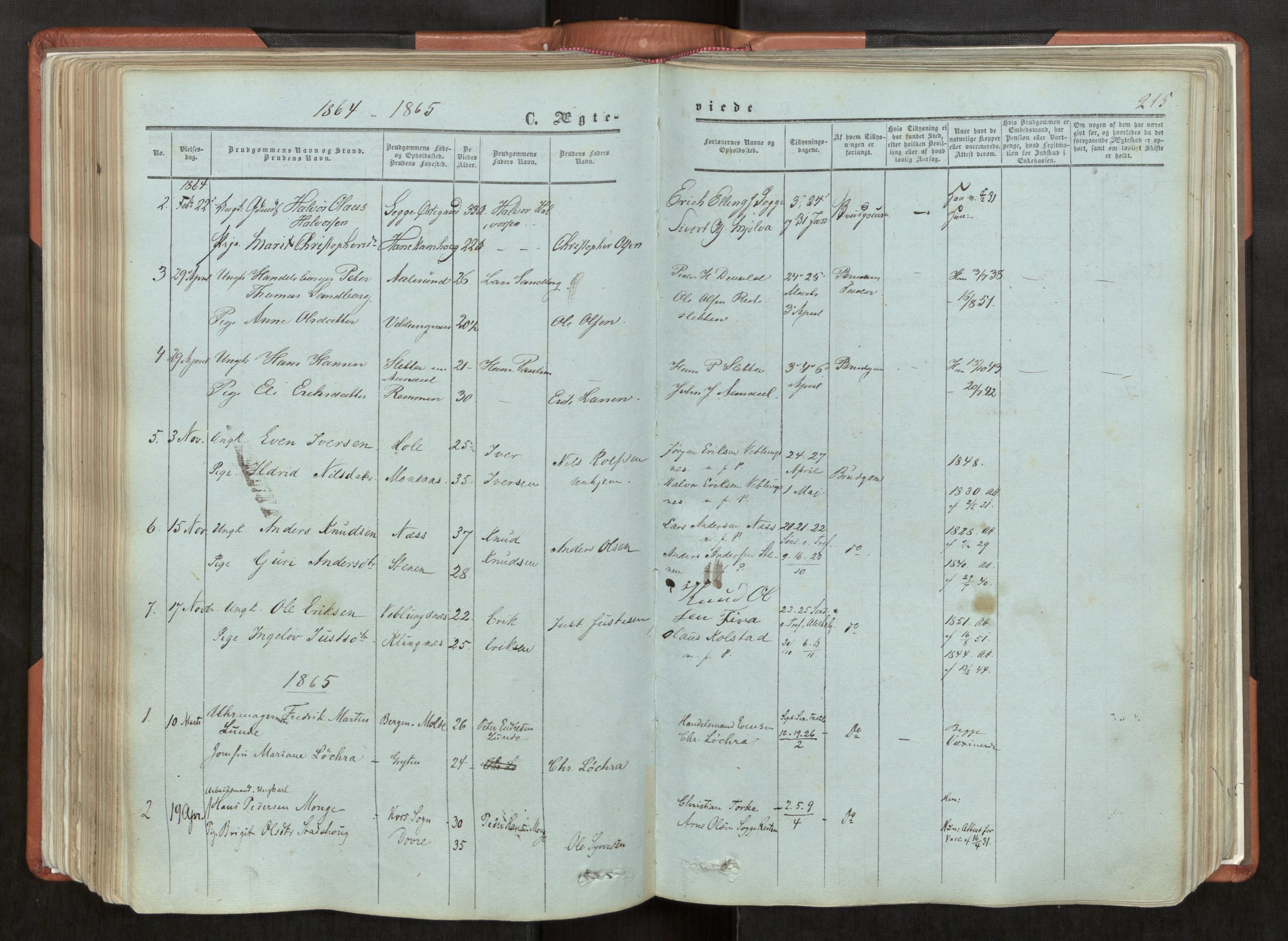 Ministerialprotokoller, klokkerbøker og fødselsregistre - Møre og Romsdal, AV/SAT-A-1454/544/L0572: Ministerialbok nr. 544A05, 1854-1886, s. 215