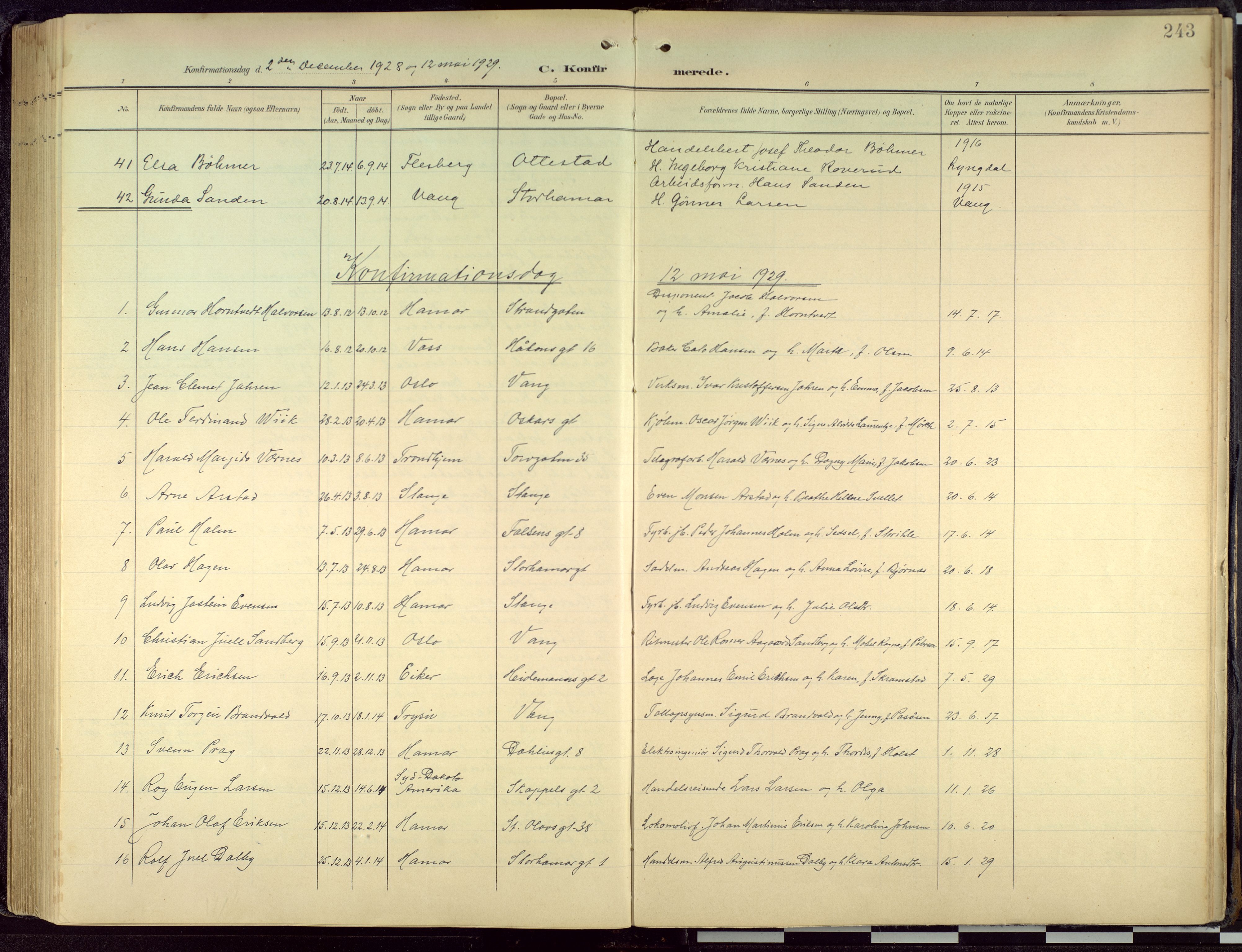 Hamar prestekontor, AV/SAH-DOMPH-002/H/Ha/Haa/L0004: Ministerialbok nr. 4, 1899-1973, s. 243