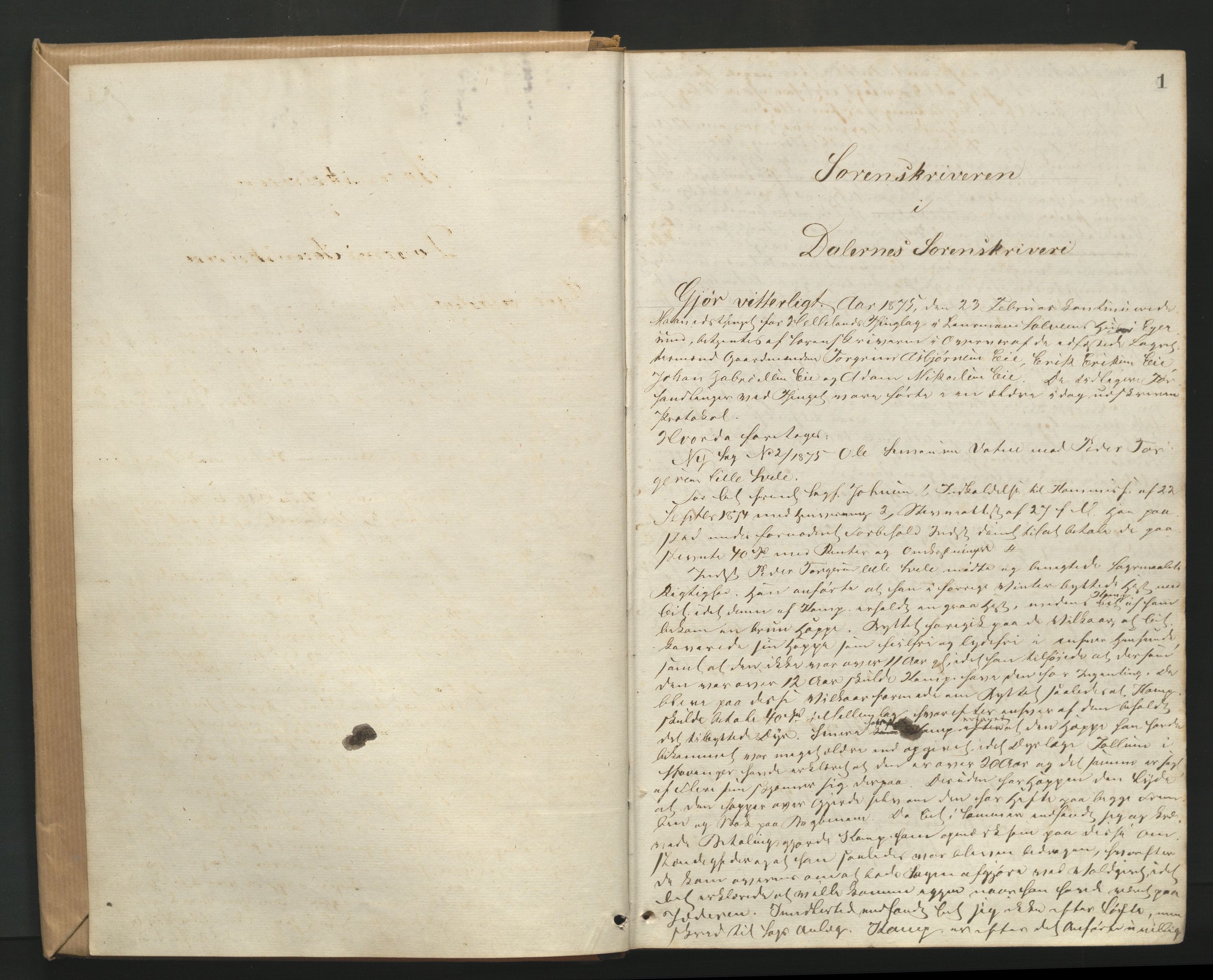 Dalane sorenskriveri, AV/SAST-A-100309/001/3/30/30BA/L0002: TINGBOK, 1875-1882, s. 1
