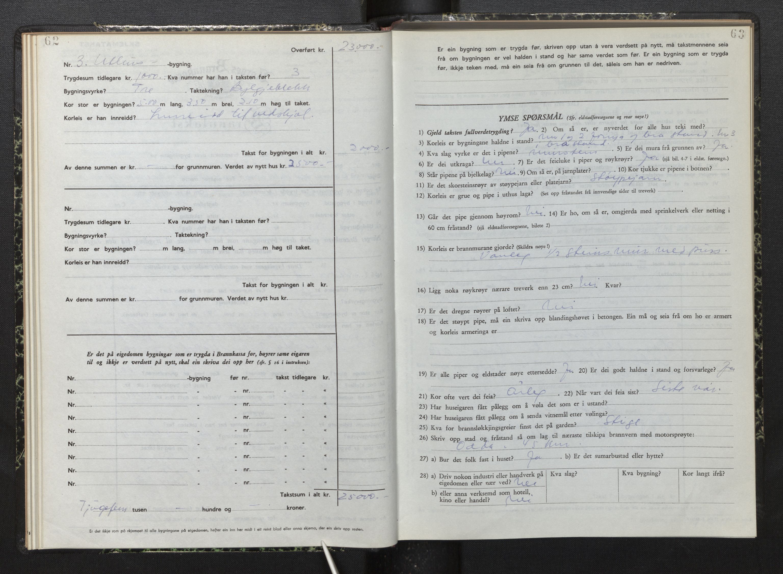 Lensmannen i Røldal, AV/SAB-A-34501/0012/L0005: Branntakstprotokoll, skjematakst, 1951-1963, s. 62-63