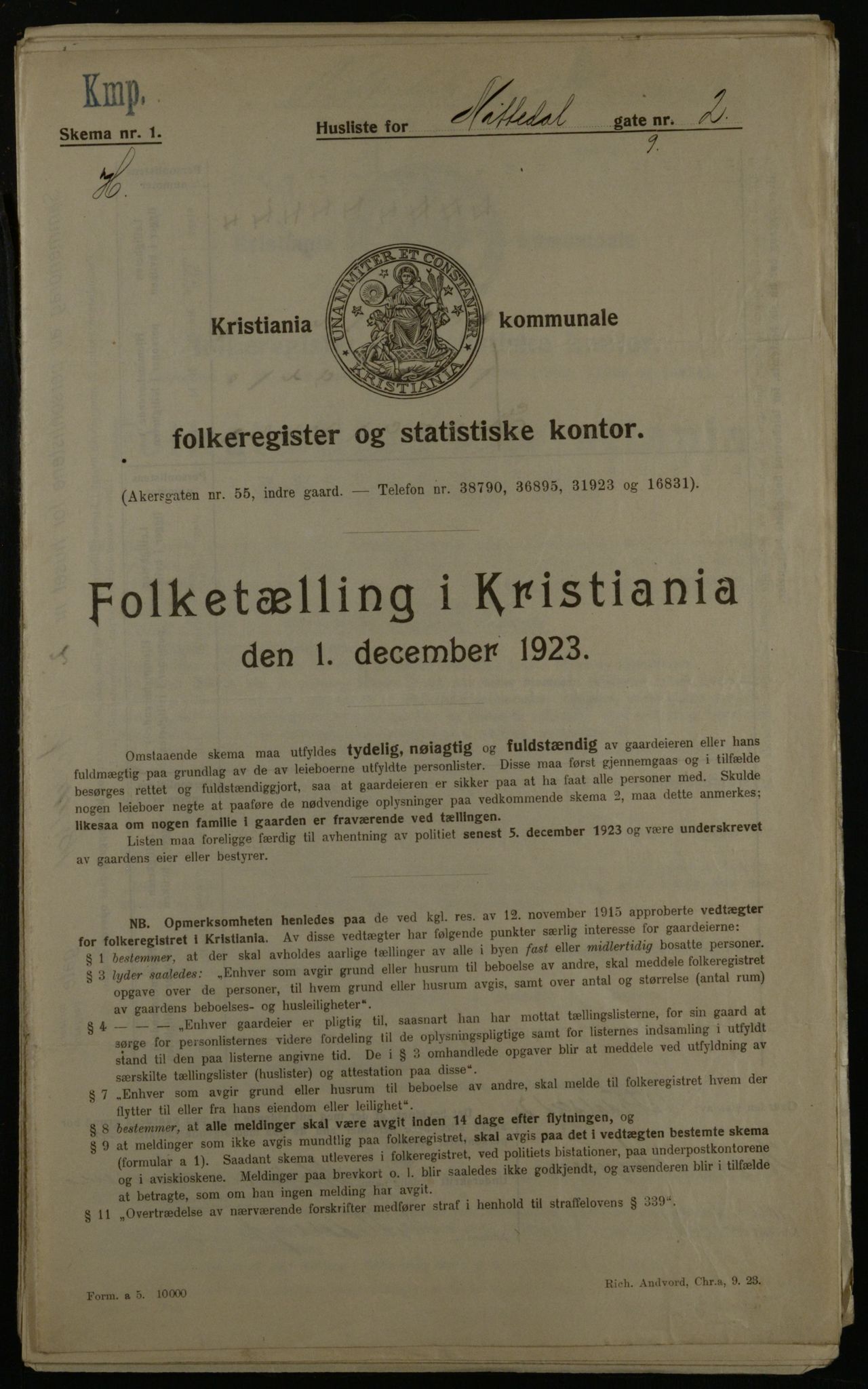 OBA, Kommunal folketelling 1.12.1923 for Kristiania, 1923, s. 78365