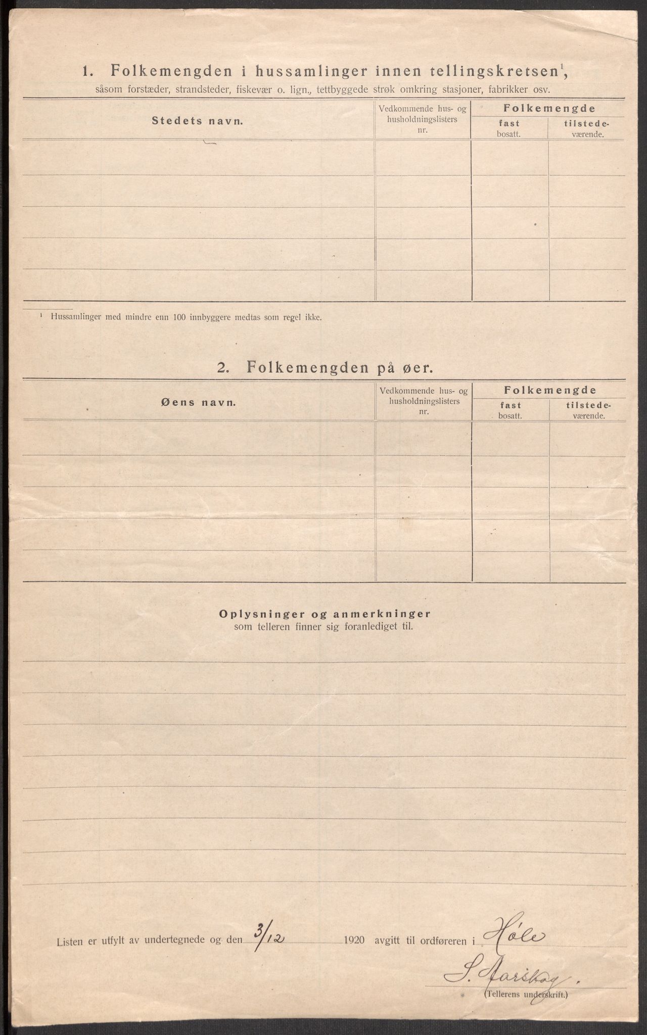 SAST, Folketelling 1920 for 1128 Høle herred, 1920, s. 26