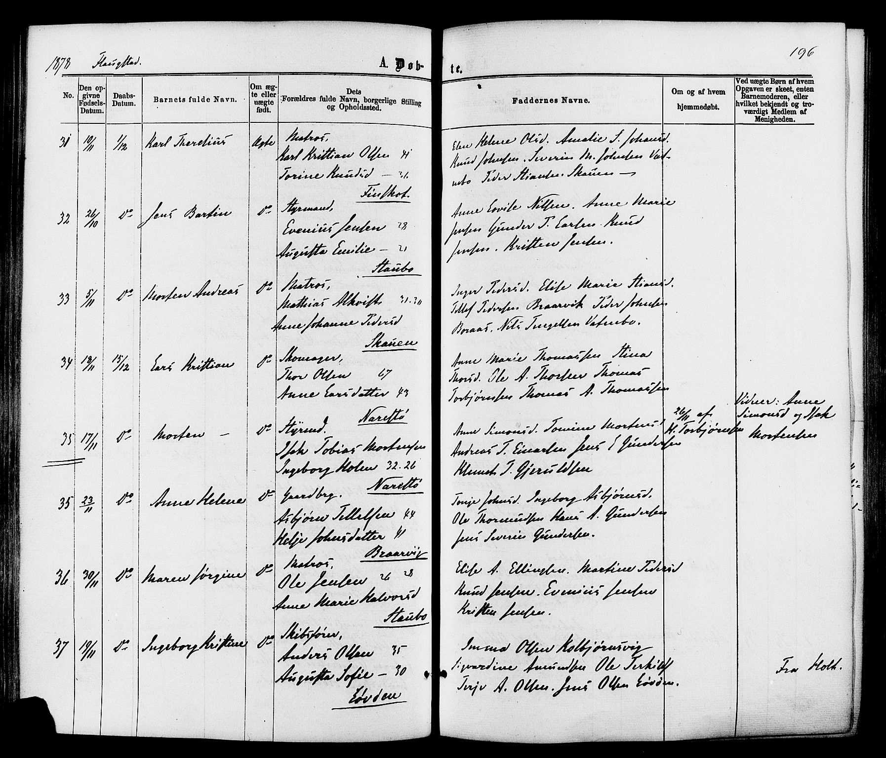 Dypvåg sokneprestkontor, AV/SAK-1111-0007/F/Fa/Faa/L0007: Ministerialbok nr. A 7 /2, 1877-1884, s. 196