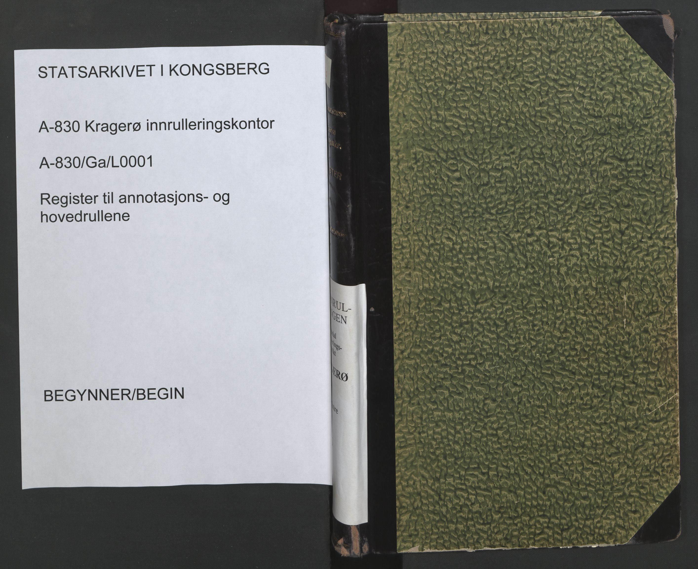 Kragerø innrulleringskontor, AV/SAKO-A-830/G/Ga/L0001: Register til annotasjons- og hovedrullene, 1860-1948, s. 1