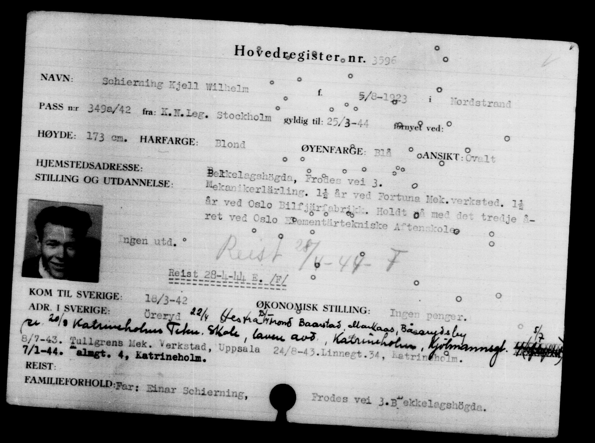 Utenriksstasjonene, Legasjonen i Stockholm, Flyktningkontoret, AV/RA-S-6753/V/Va/L0004: Kjesäterkartoteket, flyktninger med registreringsnr. 3496-6610, 1940-1945, s. 115