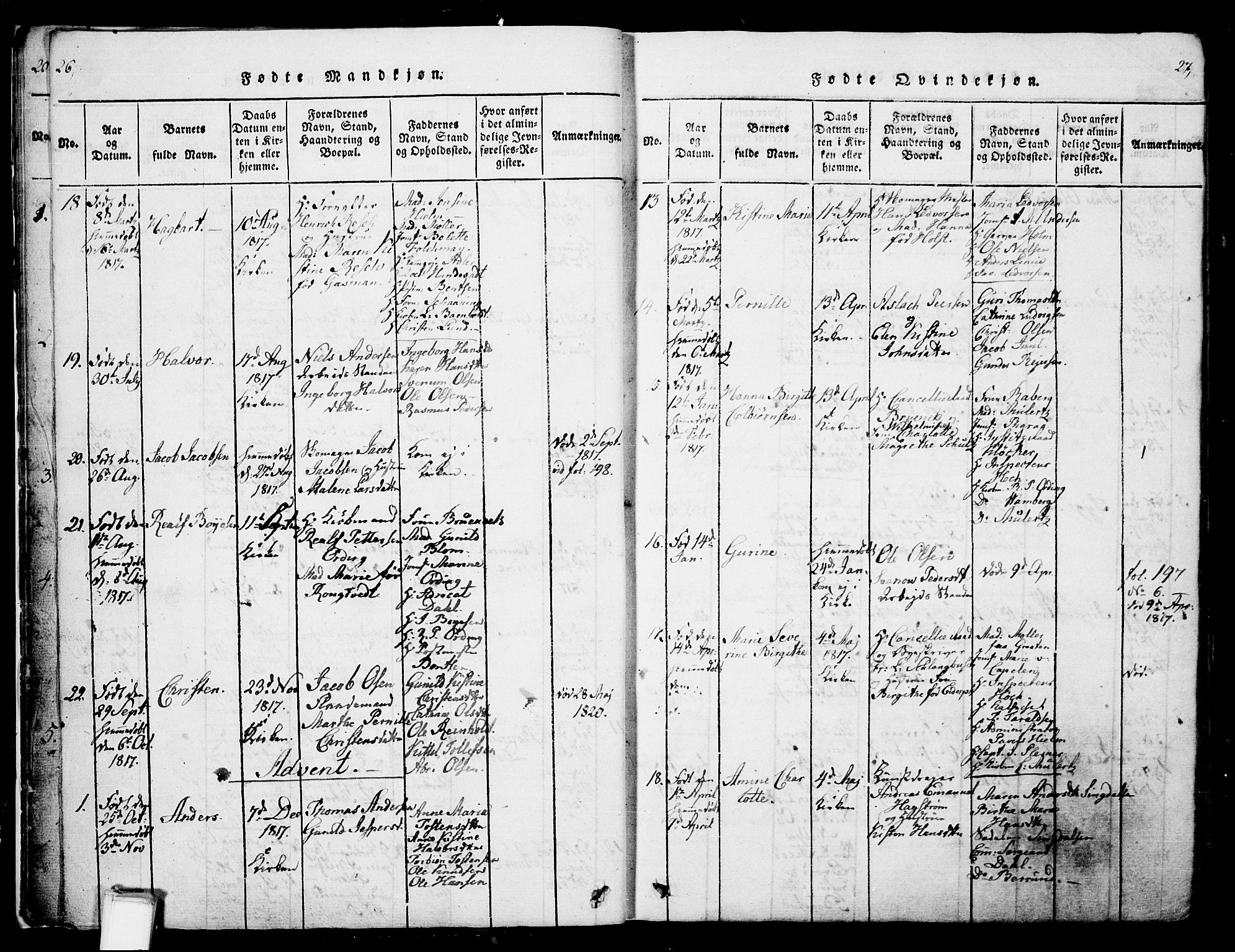 Skien kirkebøker, AV/SAKO-A-302/G/Ga/L0002: Klokkerbok nr. 2, 1814-1842, s. 26-27