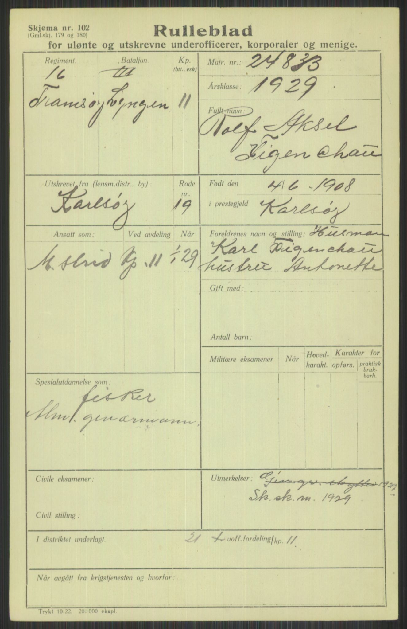 Forsvaret, Troms infanteriregiment nr. 16, AV/RA-RAFA-3146/P/Pa/L0013/0004: Rulleblad / Rulleblad for regimentets menige mannskaper, årsklasse 1929, 1929, s. 243