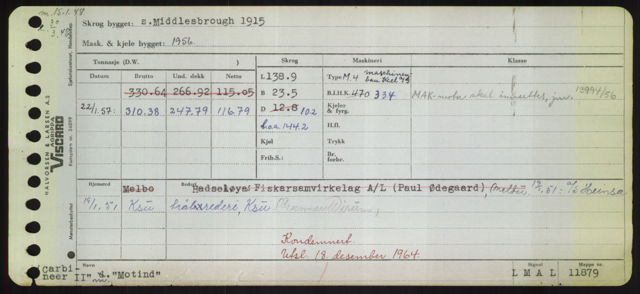 Sjøfartsdirektoratet med forløpere, Skipsmålingen, RA/S-1627/H/Hd/L0025: Fartøy, Min-Mås, s. 335