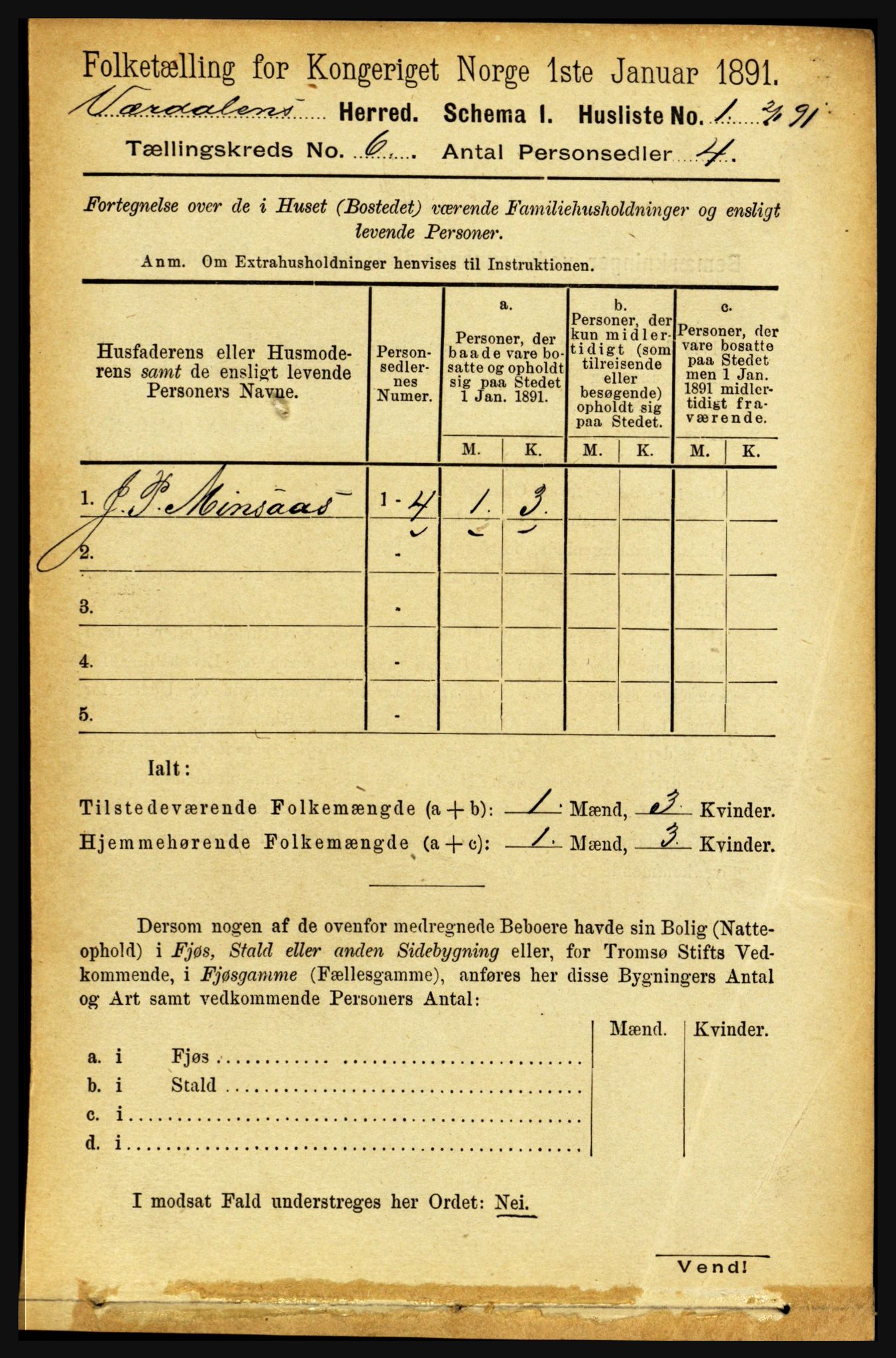 RA, Folketelling 1891 for 1721 Verdal herred, 1891, s. 3494