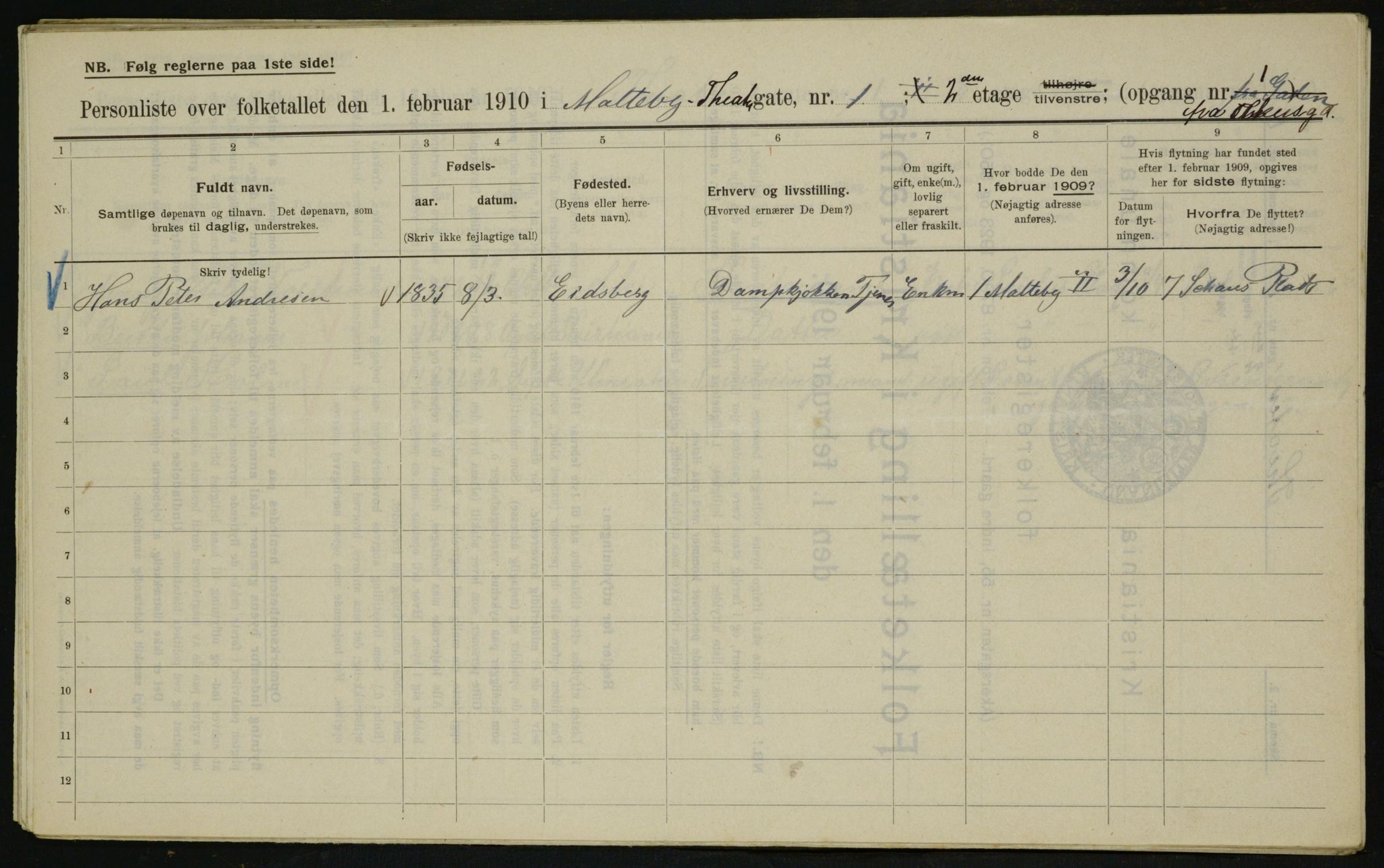 OBA, Kommunal folketelling 1.2.1910 for Kristiania, 1910, s. 101630