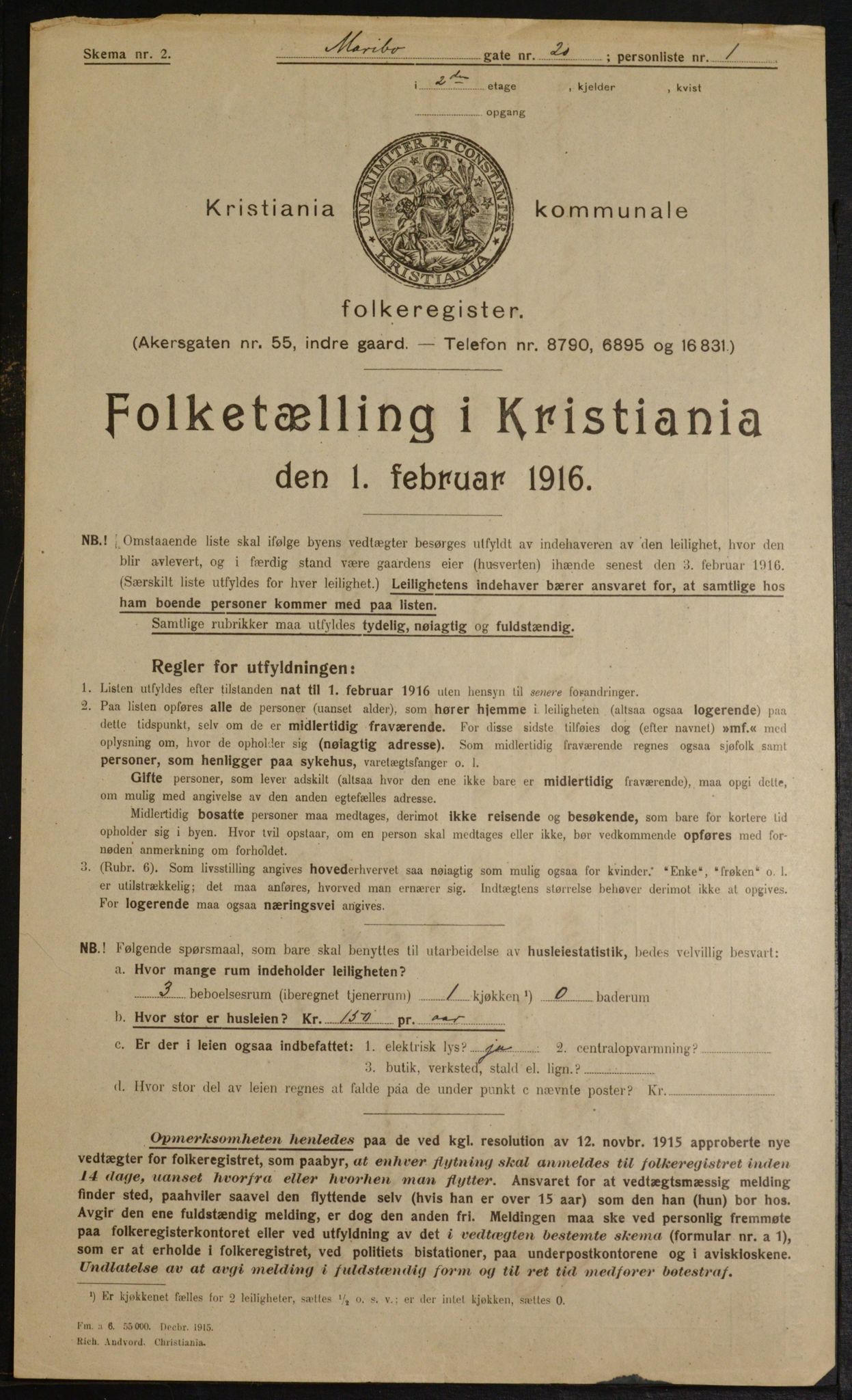 OBA, Kommunal folketelling 1.2.1916 for Kristiania, 1916, s. 62000