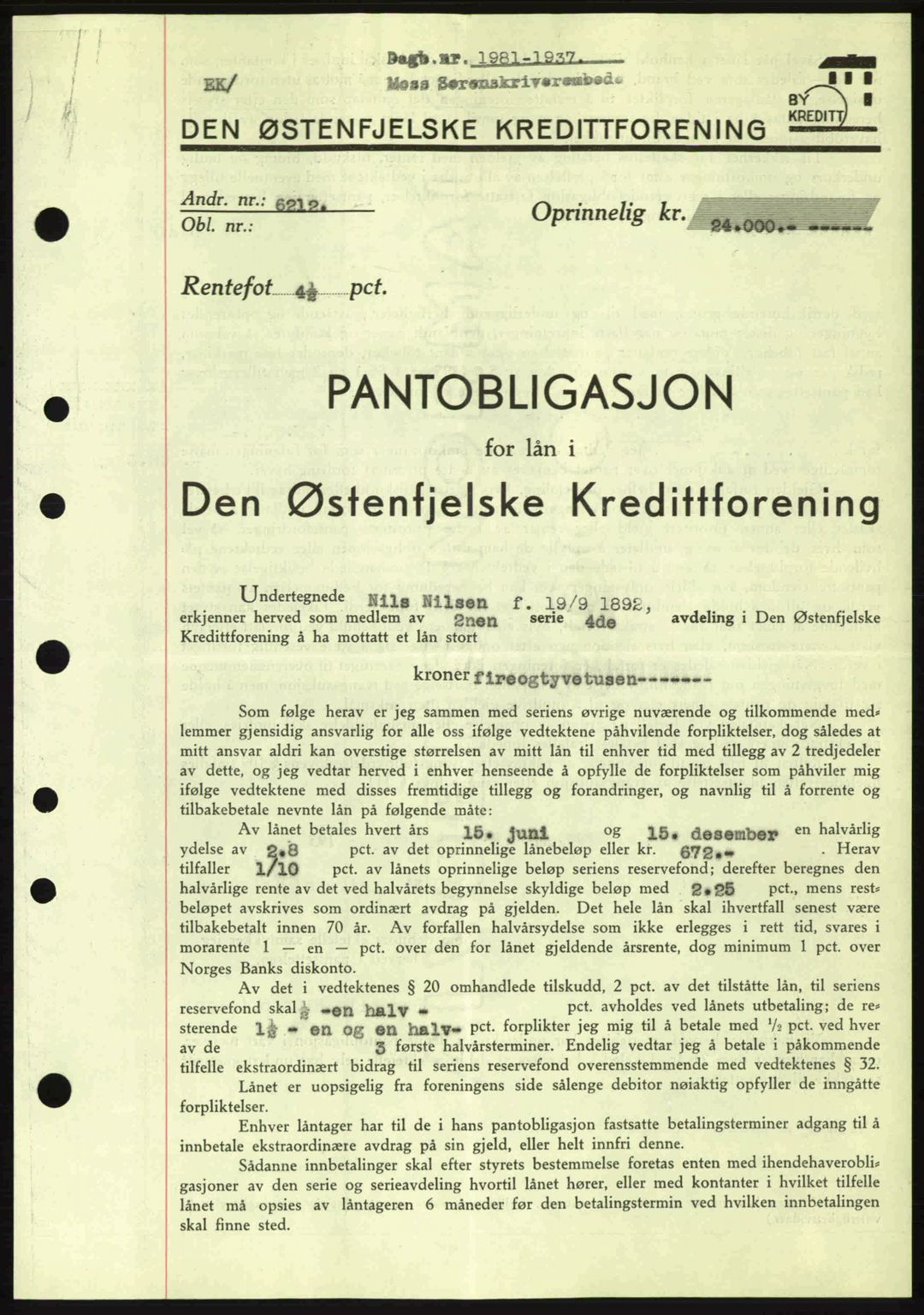 Moss sorenskriveri, SAO/A-10168: Pantebok nr. B4, 1937-1938, Dagboknr: 1981/1937