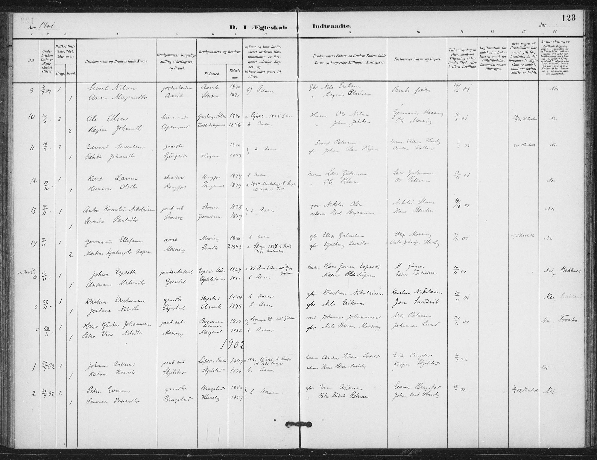 Ministerialprotokoller, klokkerbøker og fødselsregistre - Nord-Trøndelag, AV/SAT-A-1458/714/L0131: Ministerialbok nr. 714A02, 1896-1918, s. 123