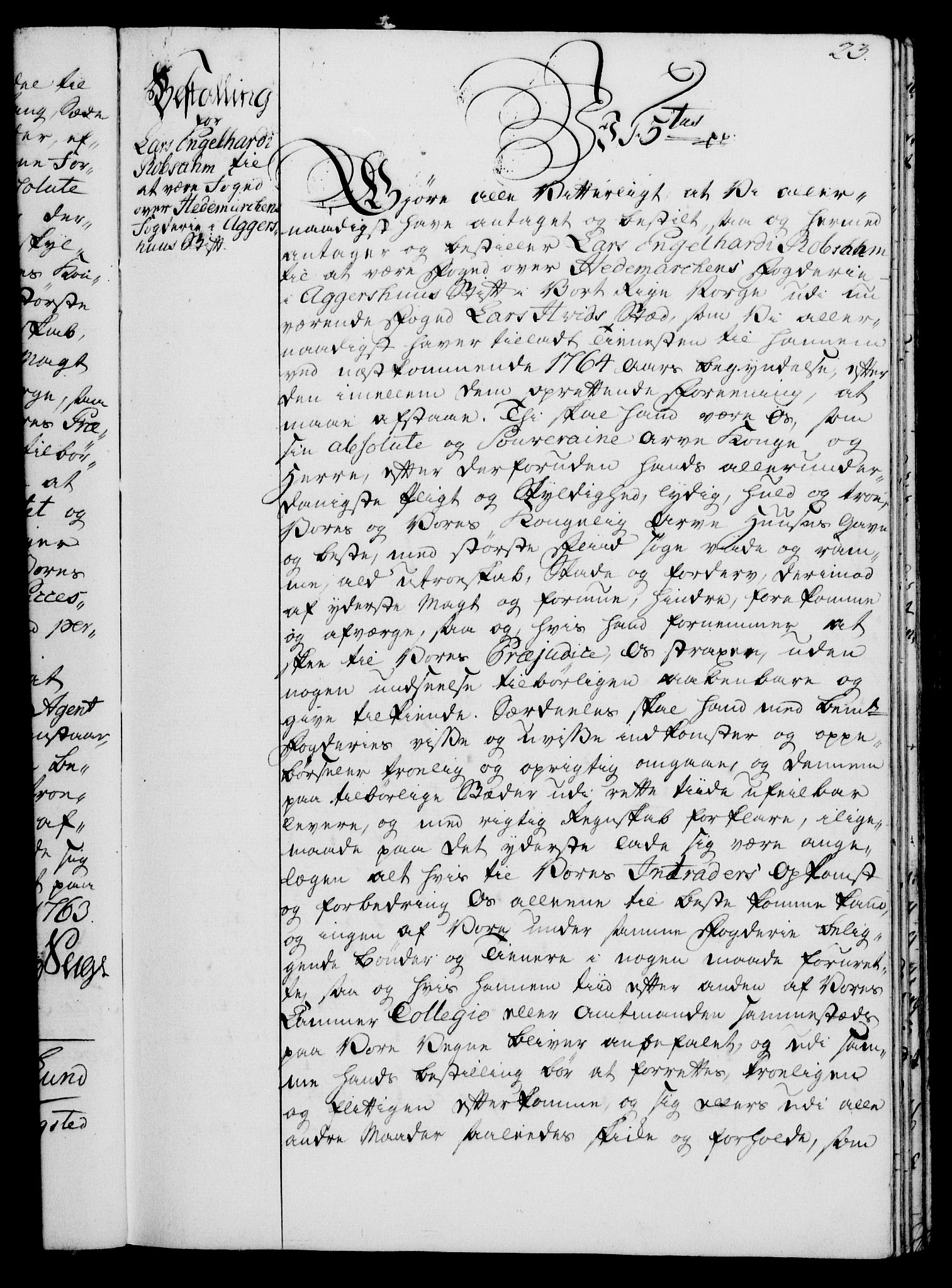 Rentekammeret, Kammerkanselliet, RA/EA-3111/G/Gg/Gge/L0004: Norsk bestallingsprotokoll med register (merket RK 53.28), 1762-1771, s. 23