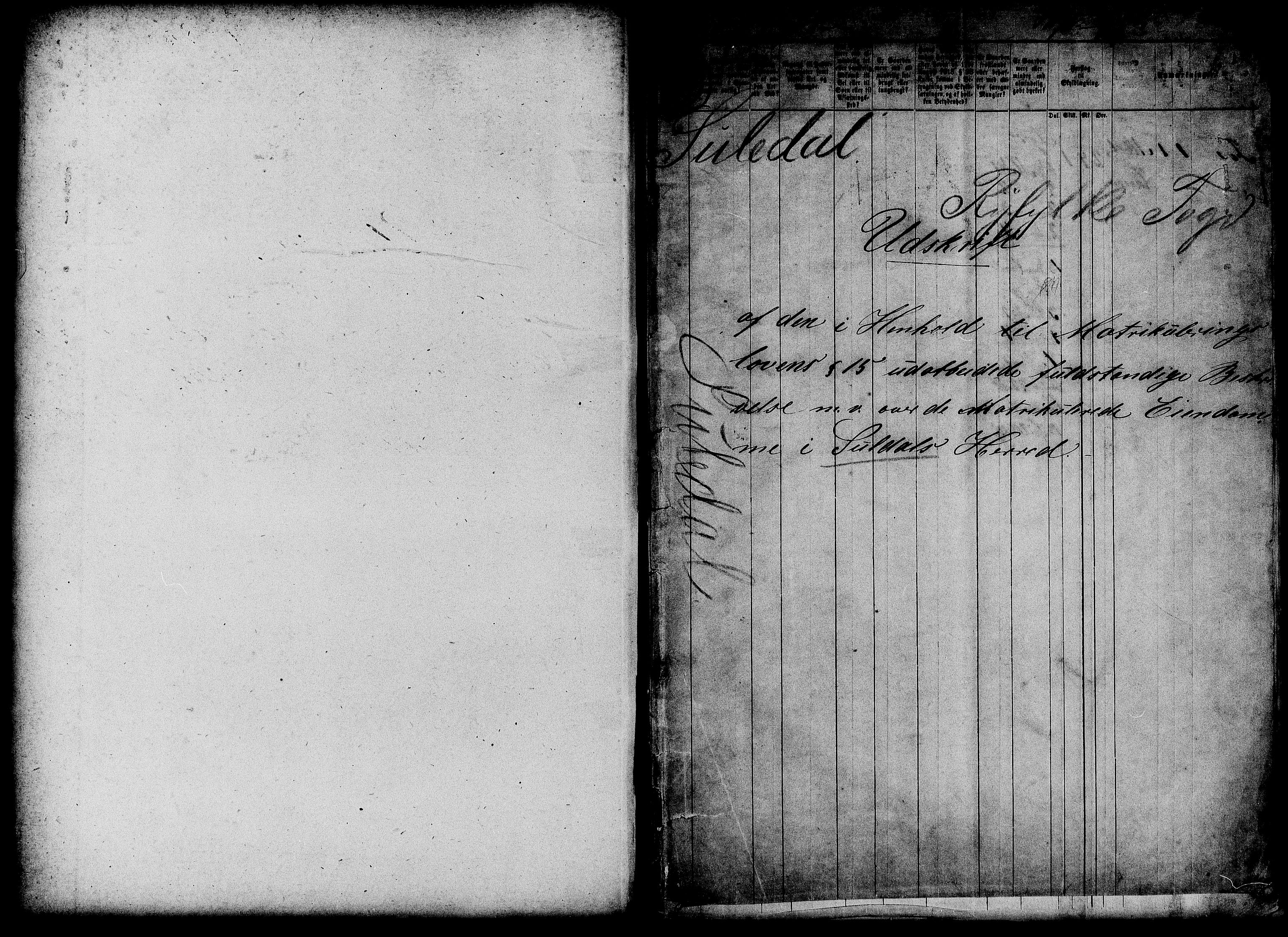 Matrikkelrevisjonen av 1863, AV/RA-S-1530/F/Fe/L0215: Suldal, 1863