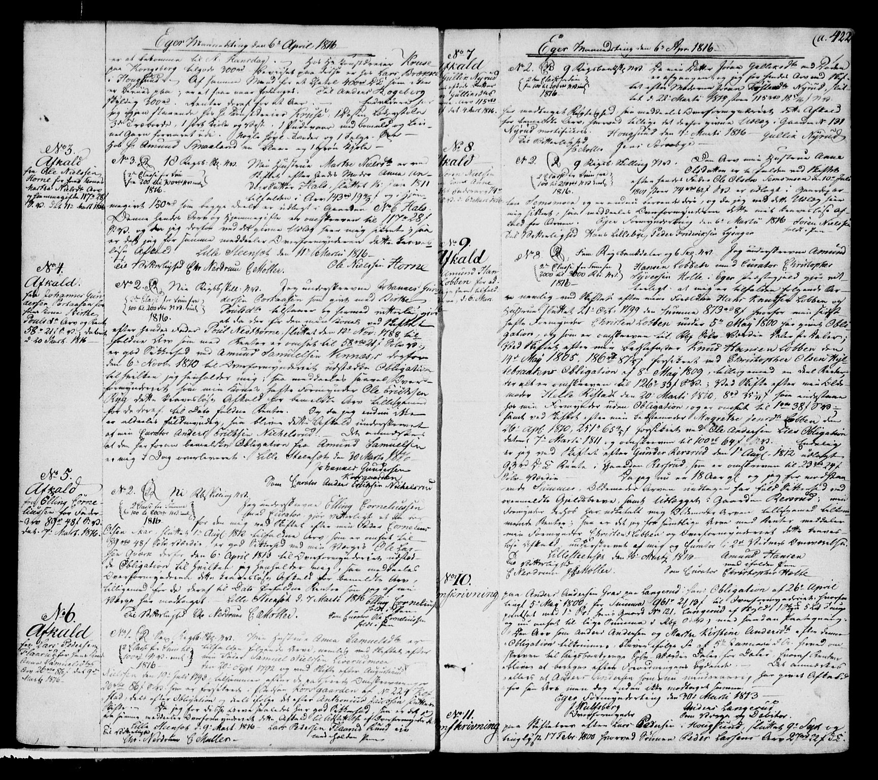 Eiker, Modum og Sigdal sorenskriveri, SAKO/A-123/G/Ga/Gaa/L0007b: Pantebok nr. I 7b, 1816-1824, s. 422
