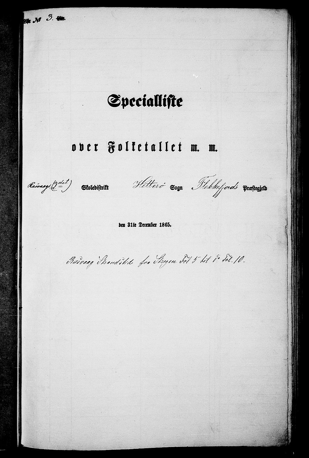 RA, Folketelling 1865 for 1042L Flekkefjord prestegjeld, Nes sokn og Hidra sokn, 1865, s. 41
