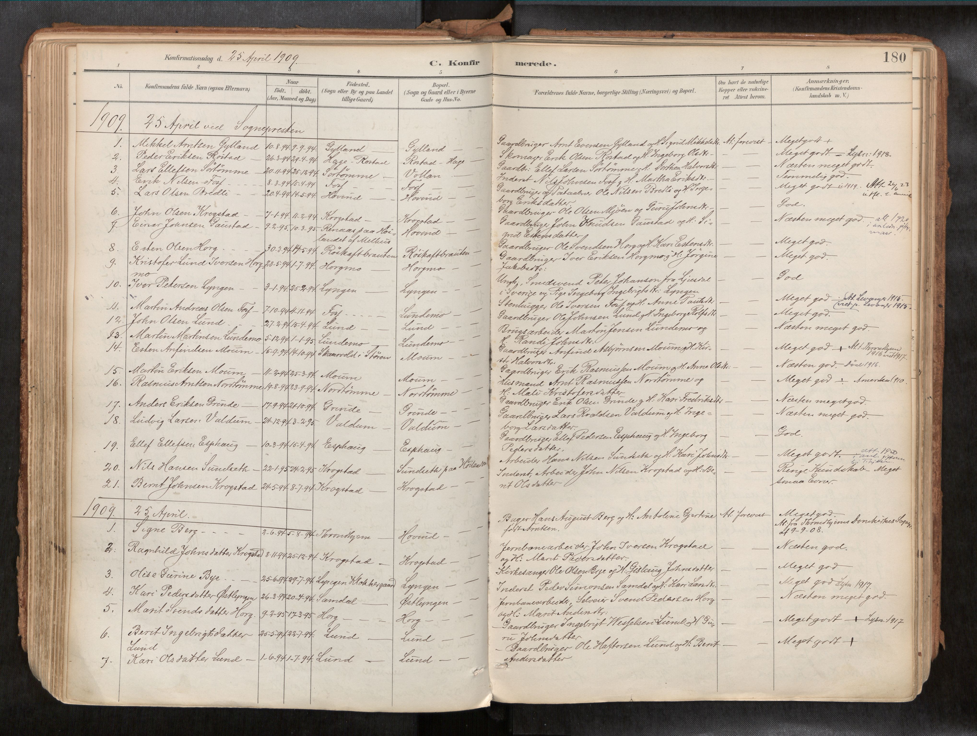 Ministerialprotokoller, klokkerbøker og fødselsregistre - Sør-Trøndelag, AV/SAT-A-1456/692/L1105b: Ministerialbok nr. 692A06, 1891-1934, s. 180