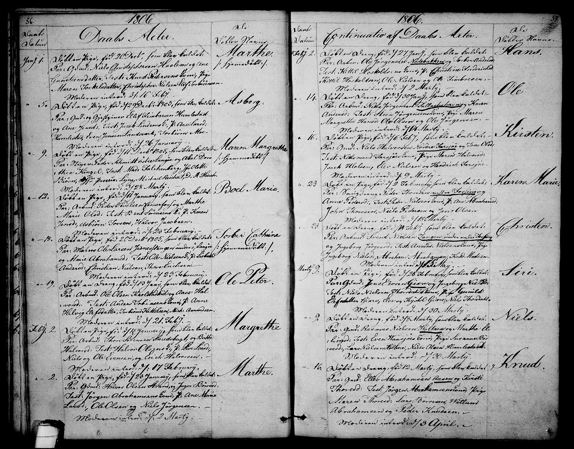 Sannidal kirkebøker, AV/SAKO-A-296/F/Fa/L0003: Ministerialbok nr. 3, 1803-1813, s. 56-57