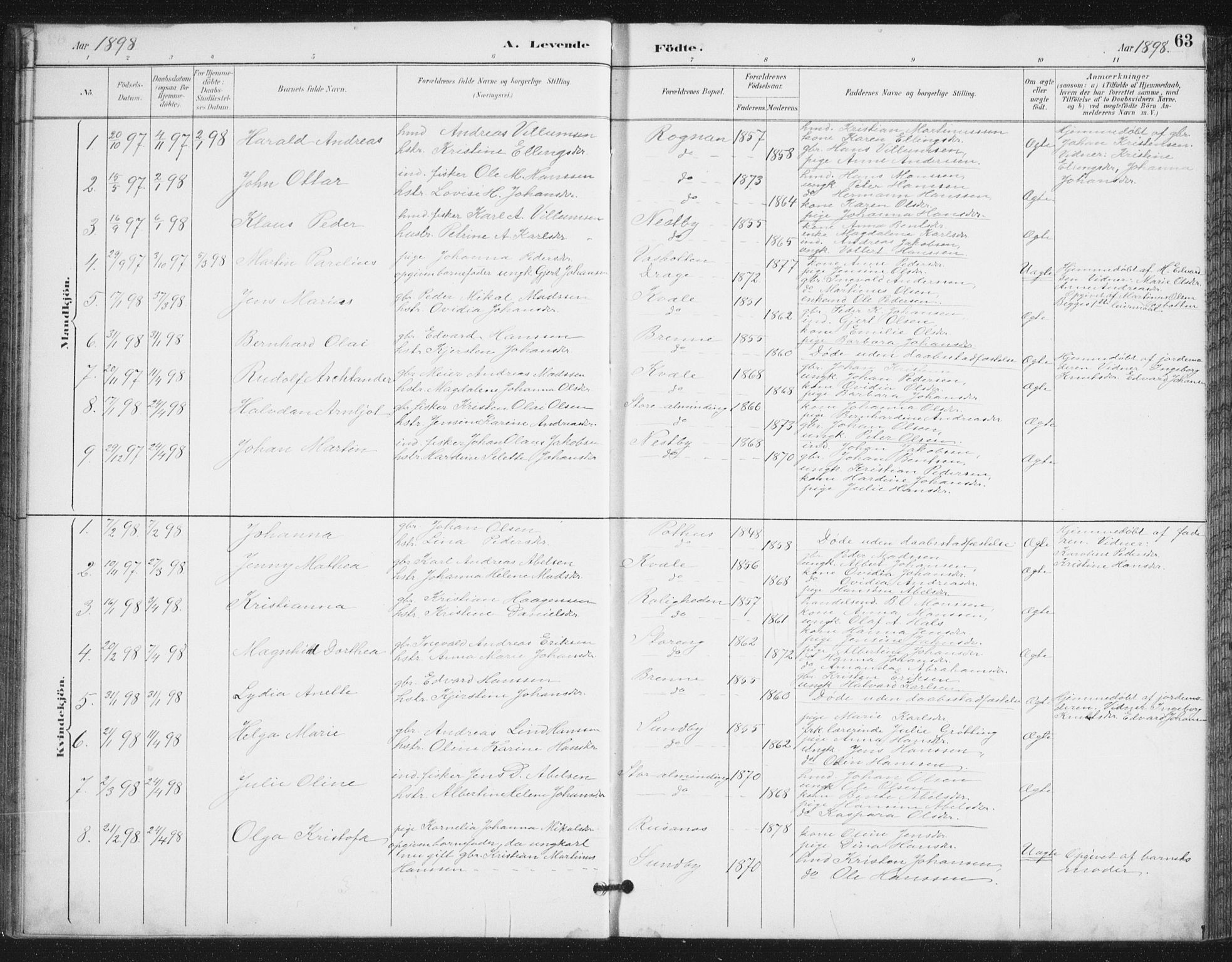 Ministerialprotokoller, klokkerbøker og fødselsregistre - Nordland, AV/SAT-A-1459/847/L0682: Klokkerbok nr. 847C10, 1889-1907, s. 63