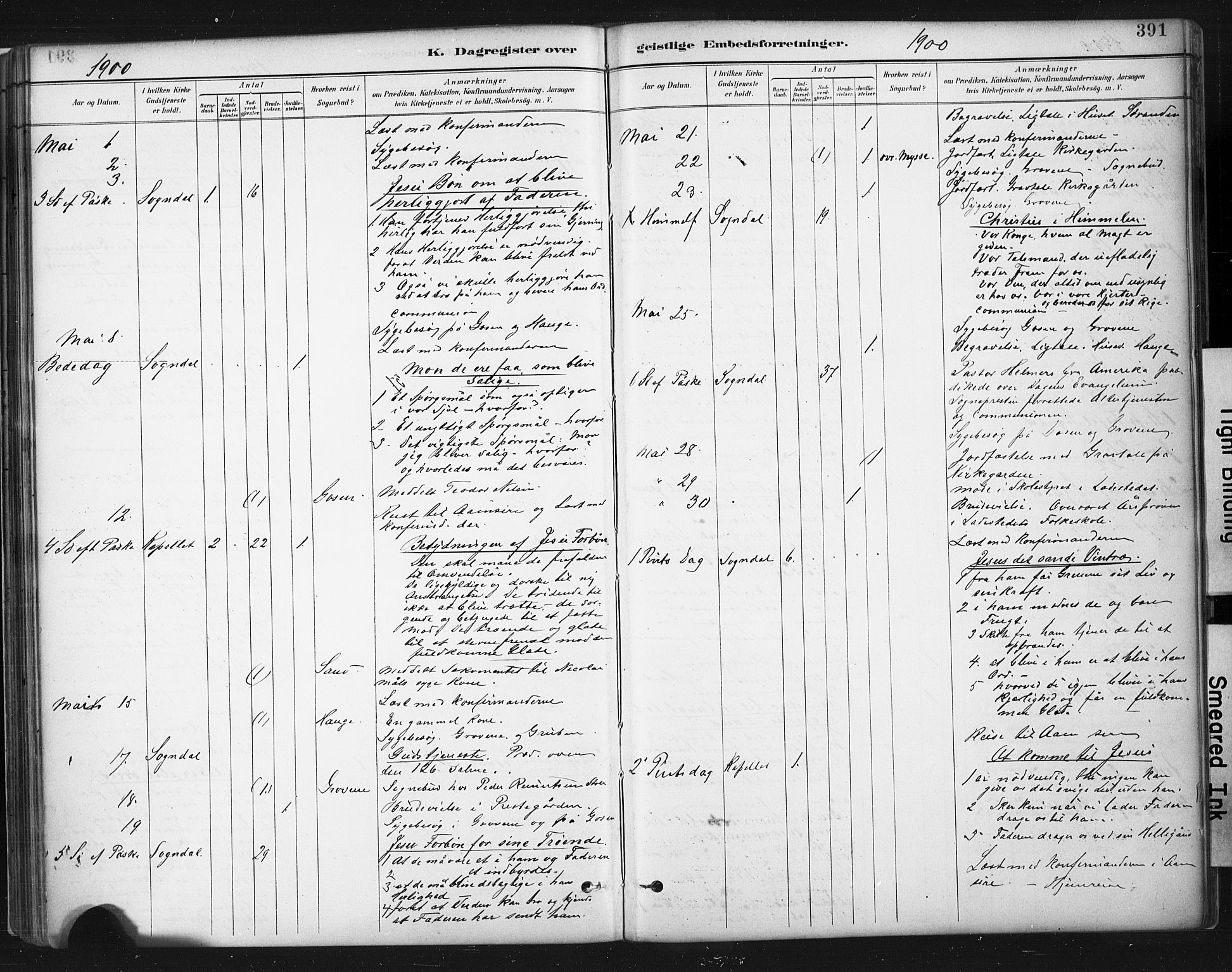 Sokndal sokneprestkontor, AV/SAST-A-101808: Ministerialbok nr. A 11.2, 1887-1905, s. 391