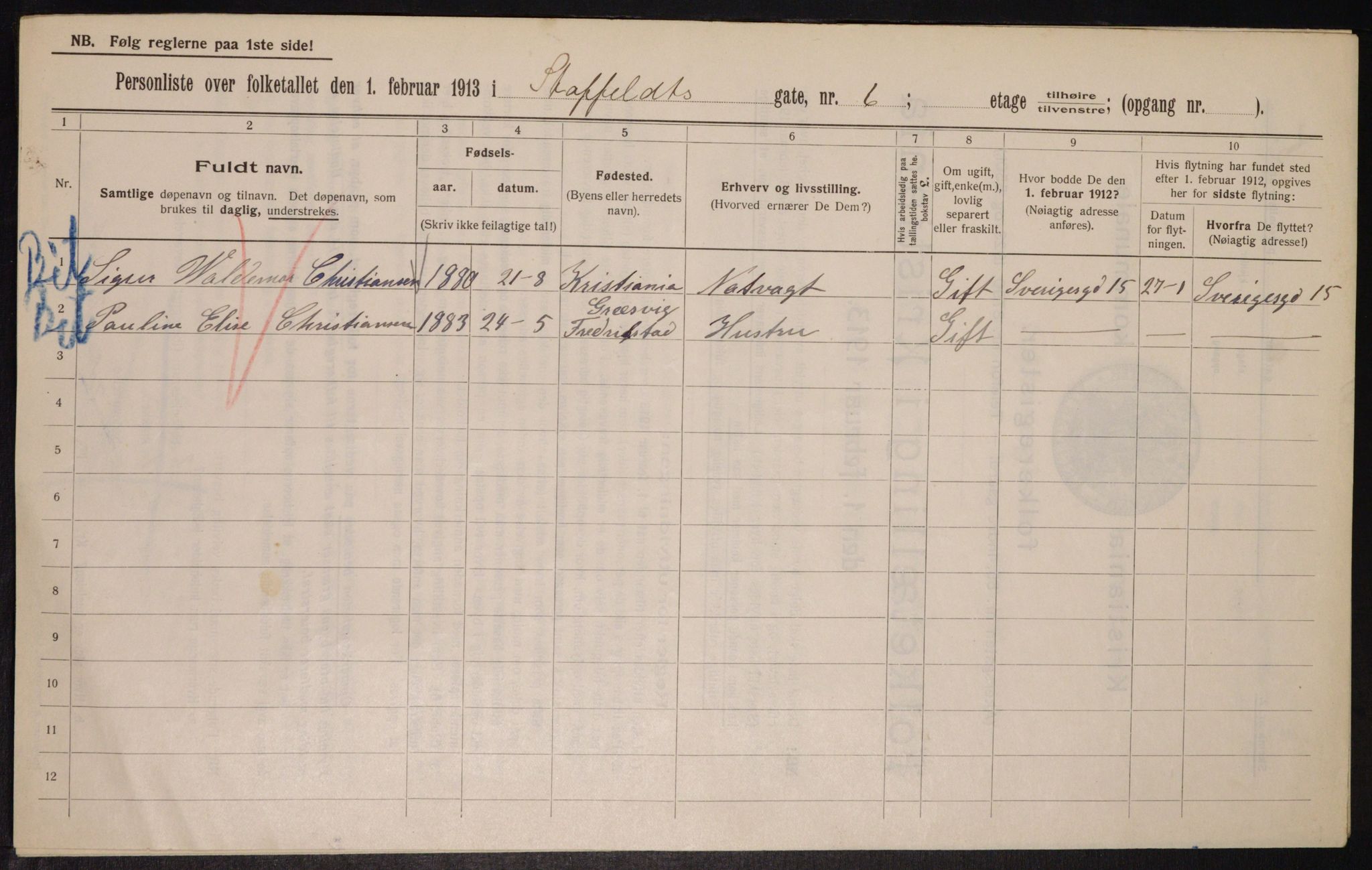 OBA, Kommunal folketelling 1.2.1913 for Kristiania, 1913, s. 100685