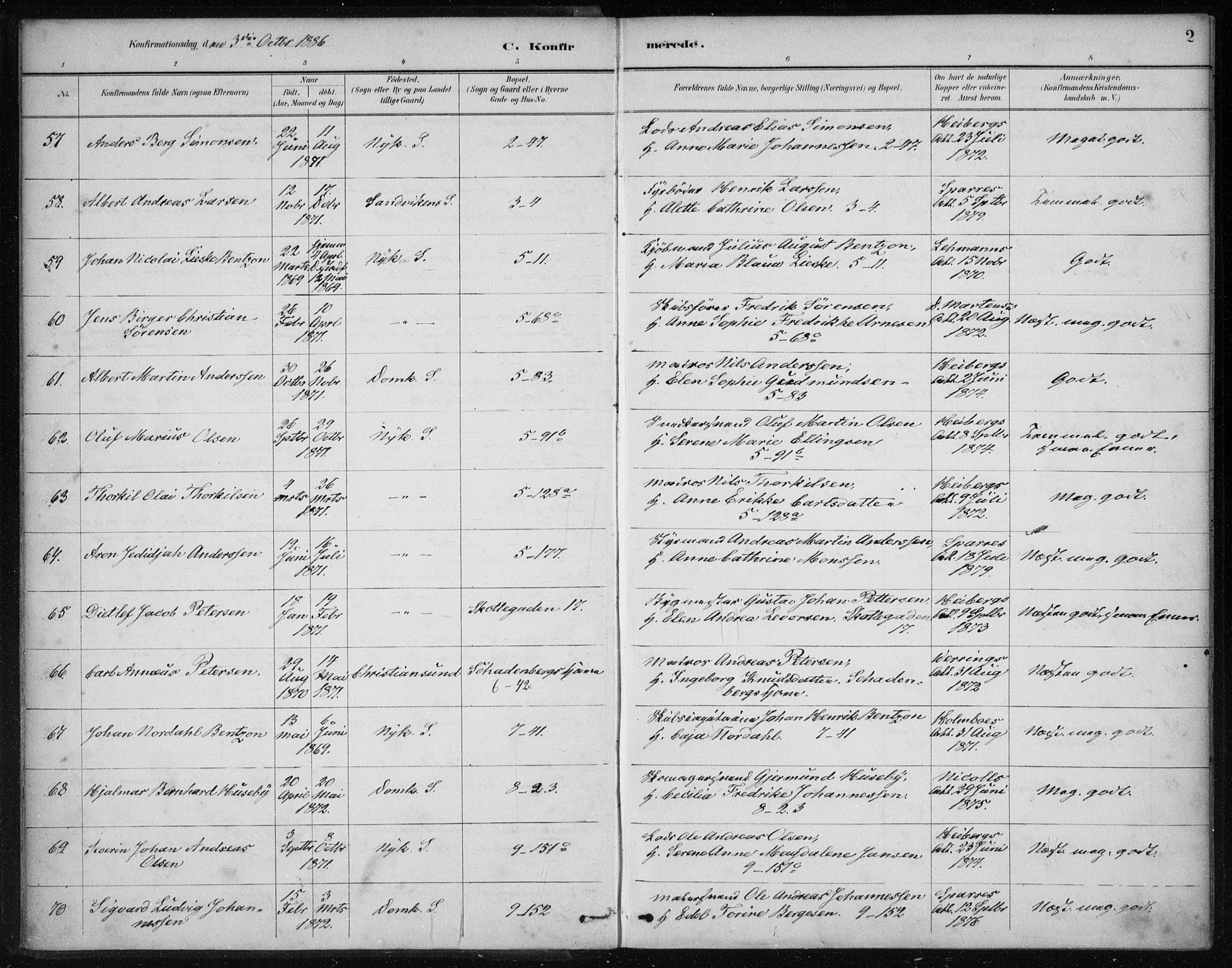 Nykirken Sokneprestembete, AV/SAB-A-77101/H/Haa/L0027: Ministerialbok nr. C 6, 1886-1913, s. 2
