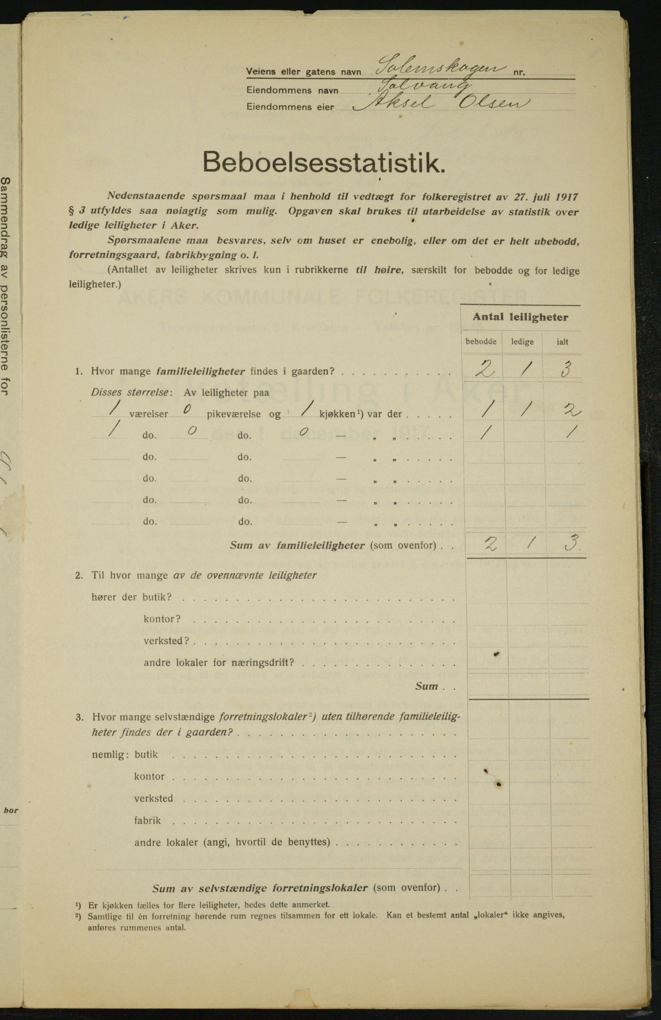 OBA, Kommunal folketelling 1.12.1917 for Aker, 1917, s. 14012