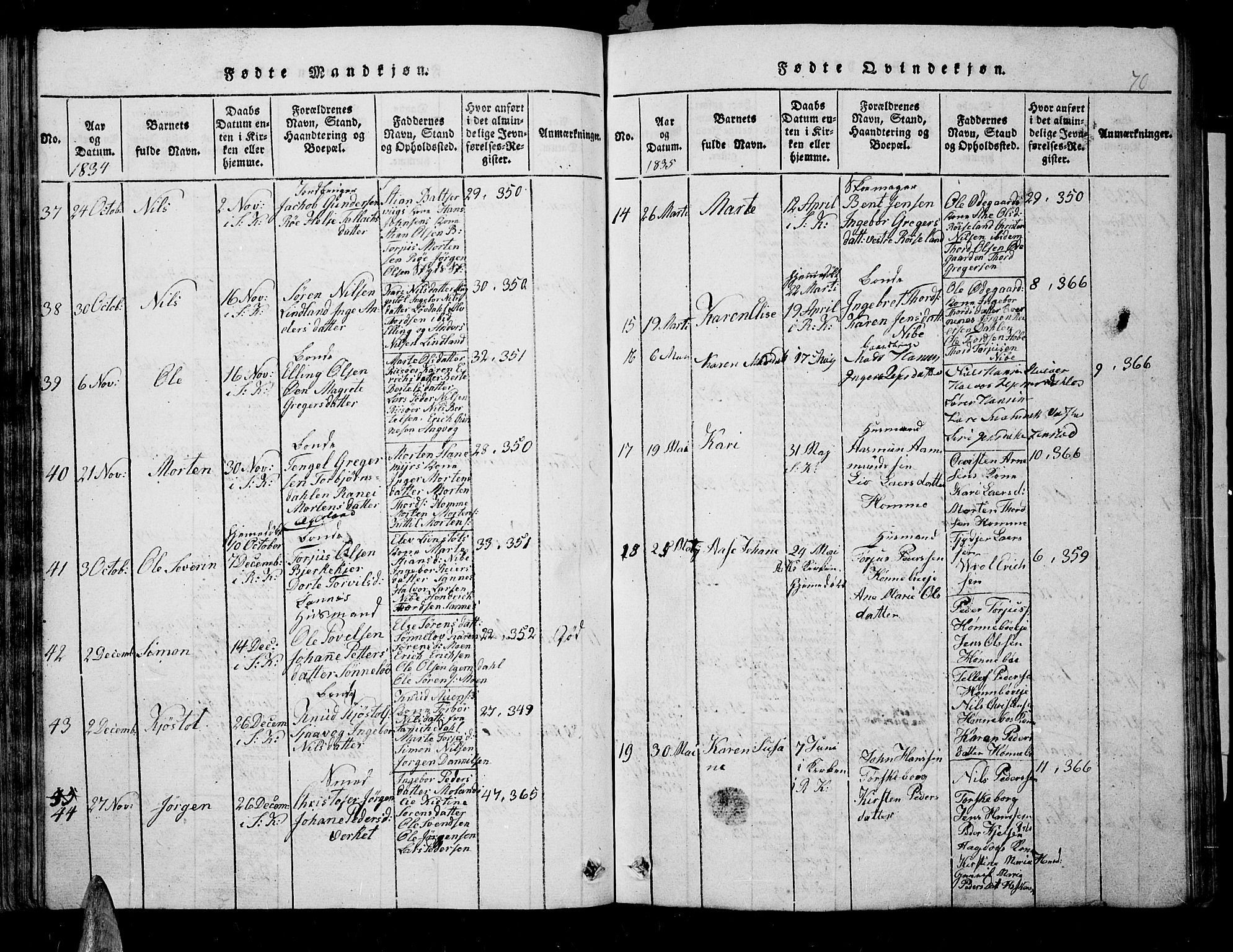Søndeled sokneprestkontor, AV/SAK-1111-0038/F/Fb/L0002: Klokkerbok nr. B 2, 1816-1839, s. 70