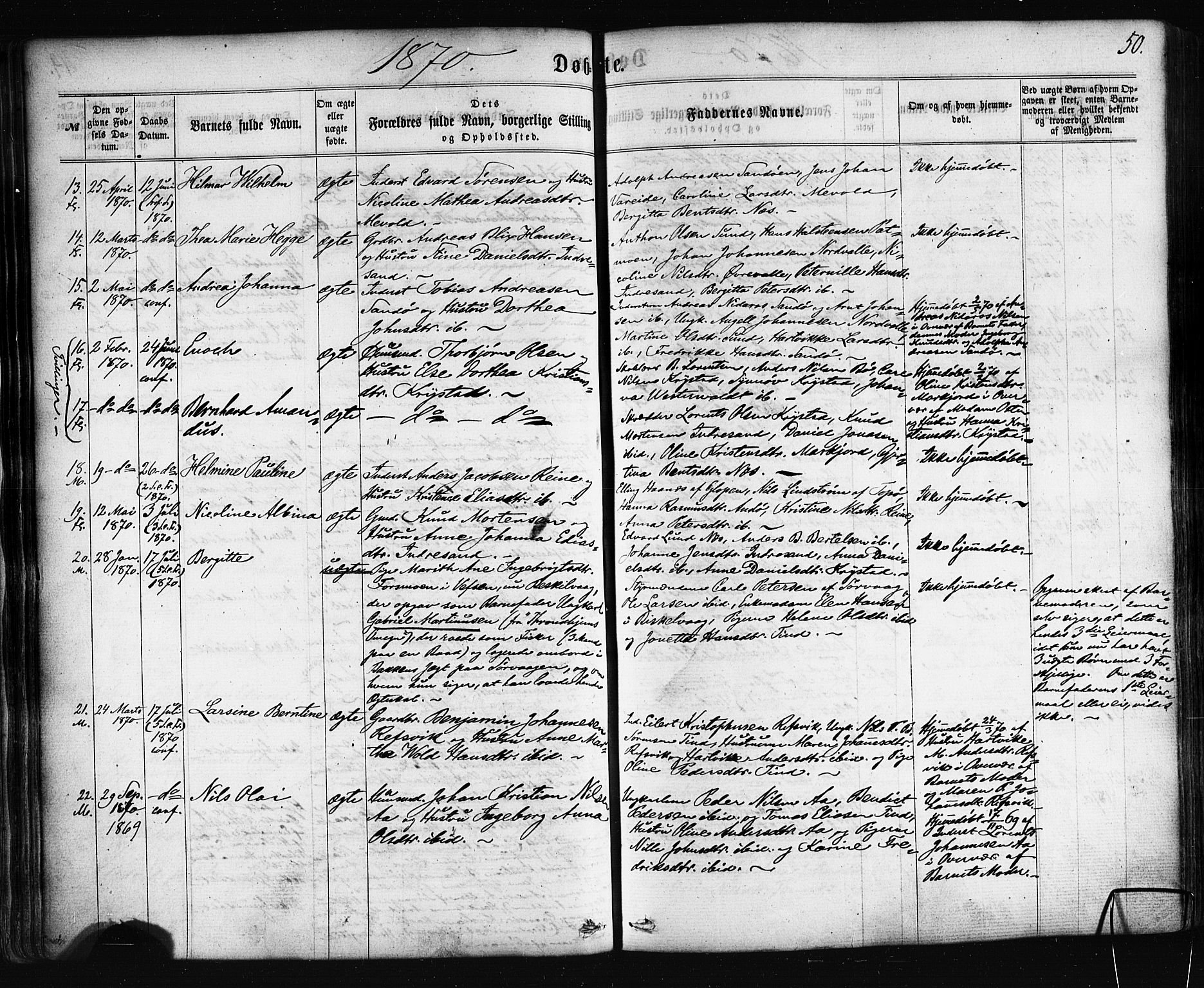Ministerialprotokoller, klokkerbøker og fødselsregistre - Nordland, SAT/A-1459/885/L1203: Ministerialbok nr. 885A04, 1859-1877, s. 50