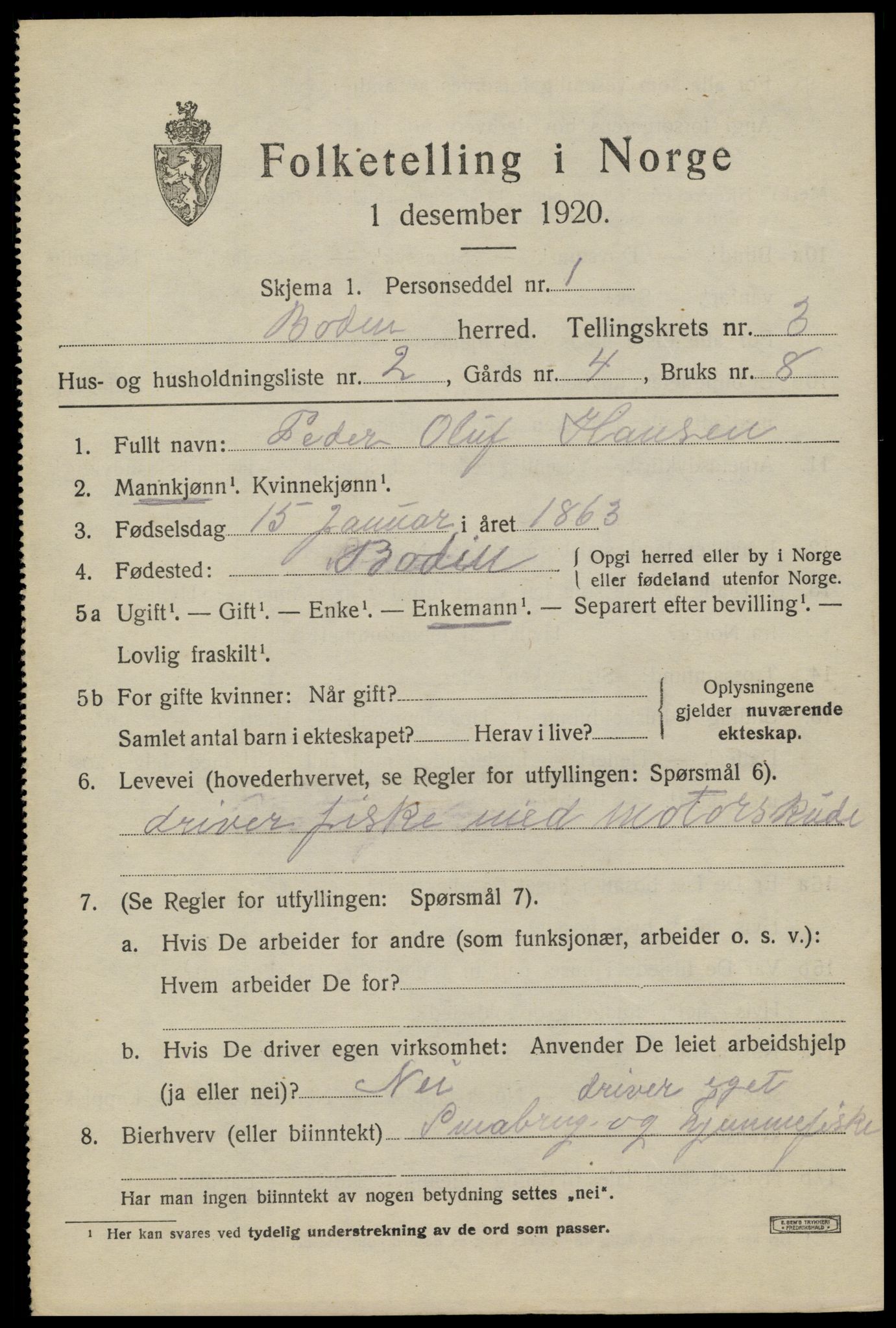 SAT, Folketelling 1920 for 1843 Bodin herred, 1920, s. 2116