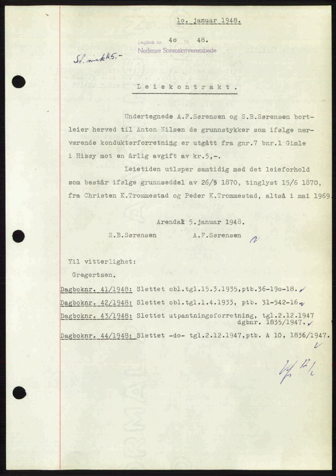 Nedenes sorenskriveri, SAK/1221-0006/G/Gb/Gba/L0058: Pantebok nr. A10, 1947-1948, Dagboknr: 40/1948